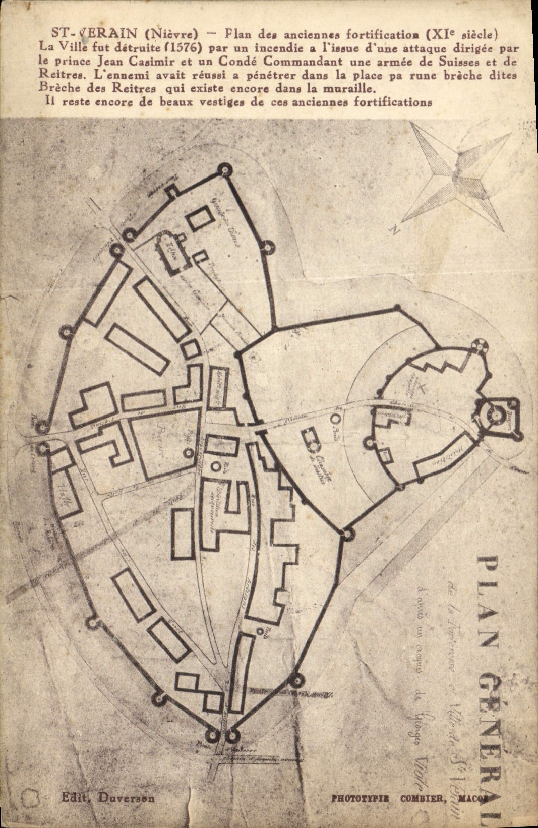 CPA St Verain Plan des anciennes fortifications 