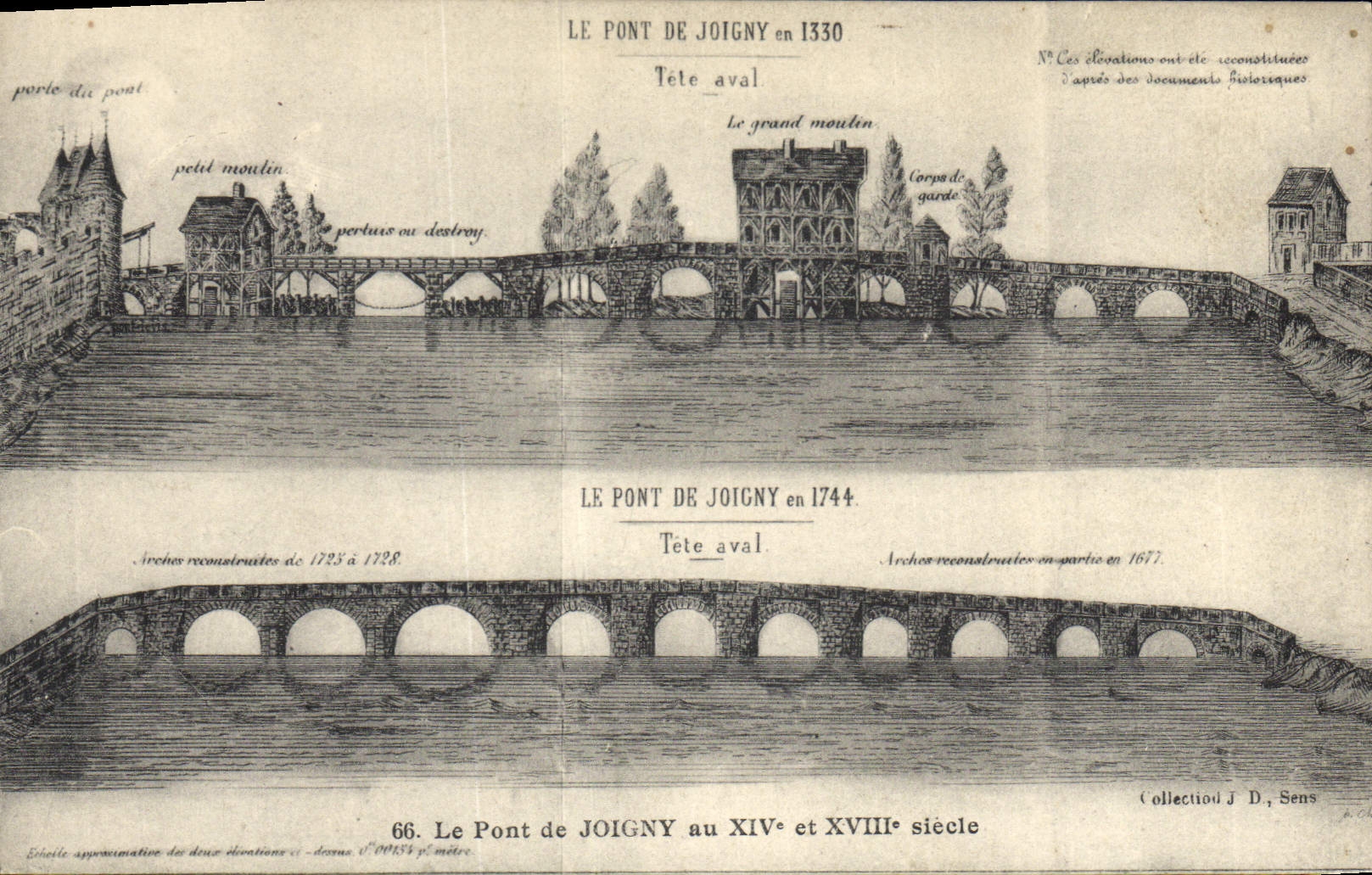 Vintage Postcard Bridge of Joigny in 1744