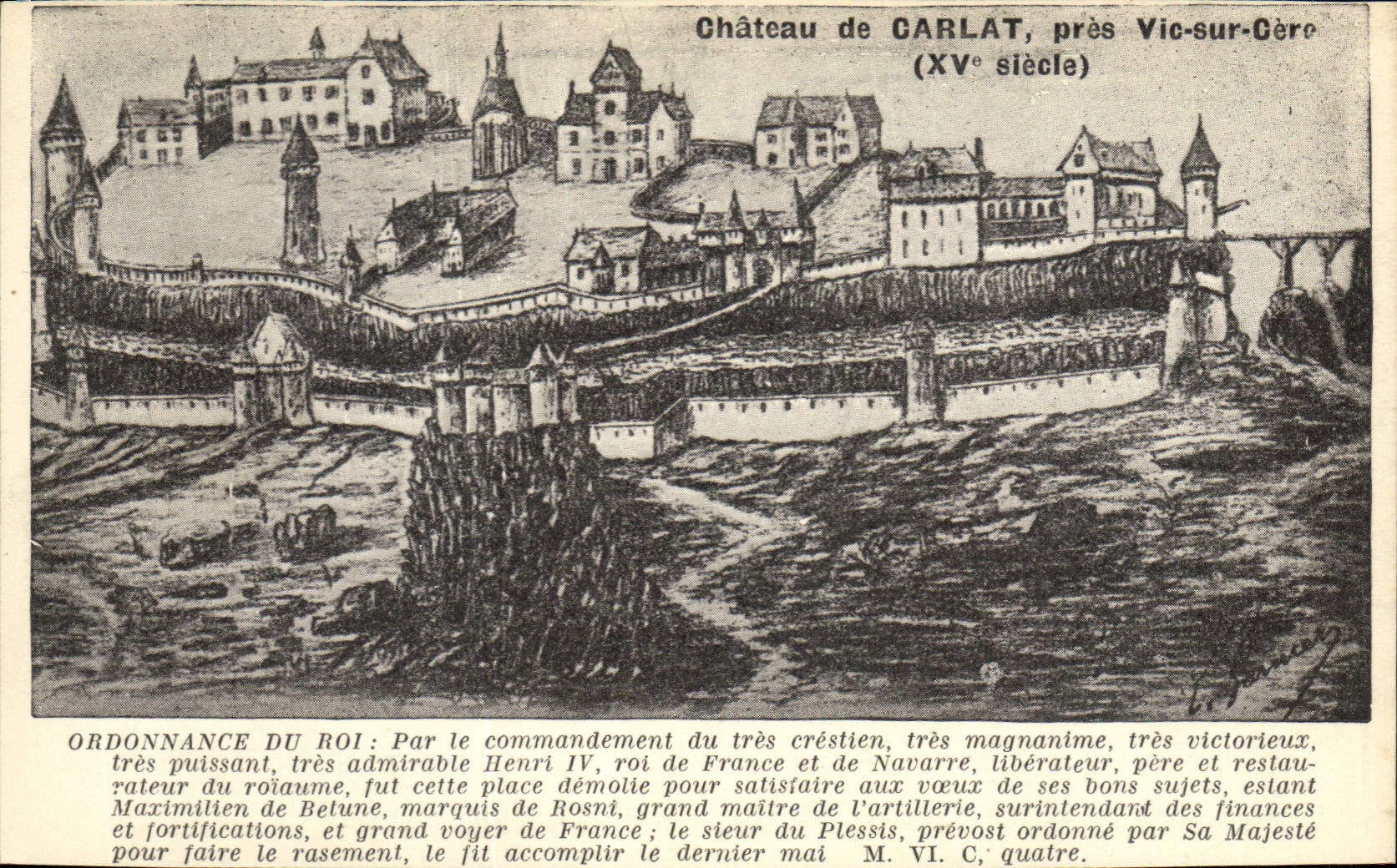 Vintage Postcard Castle of Carlat close Vic on Cere