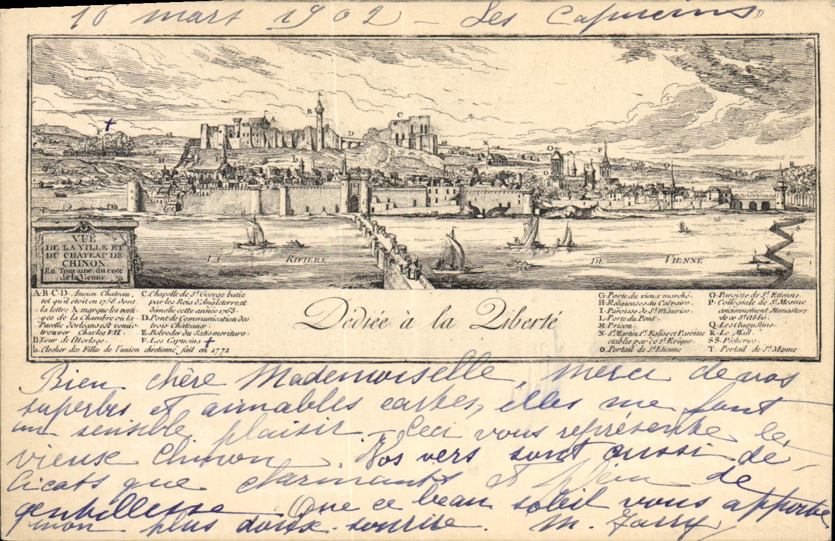 Vintage Postcard Seen of the city and castle of Chinon