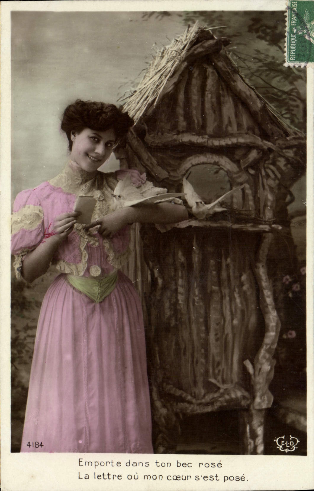 Vintage Postcard Women Birds