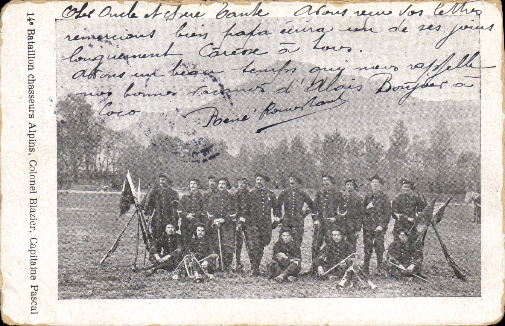 CPA Militaria Chasseurs Alpins 14eme bataillon chasseurs alpins Colonel Blazier Capitaine Pascal