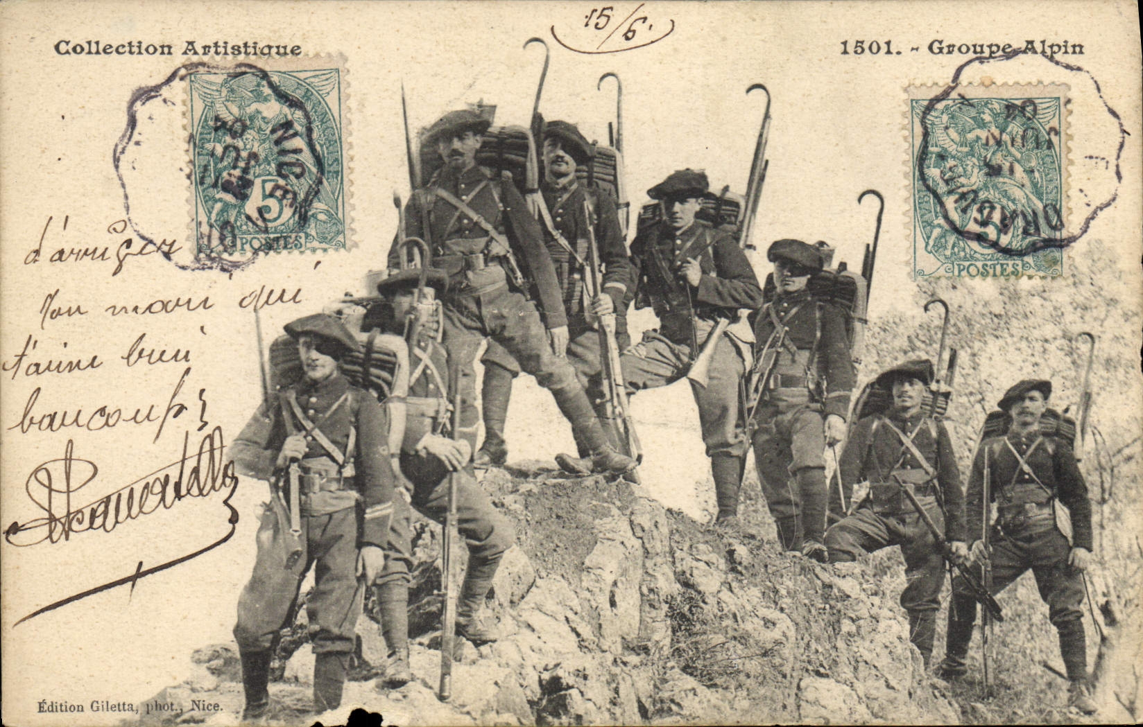 CPA Militaria Chasseurs Alpins Groupe alpin