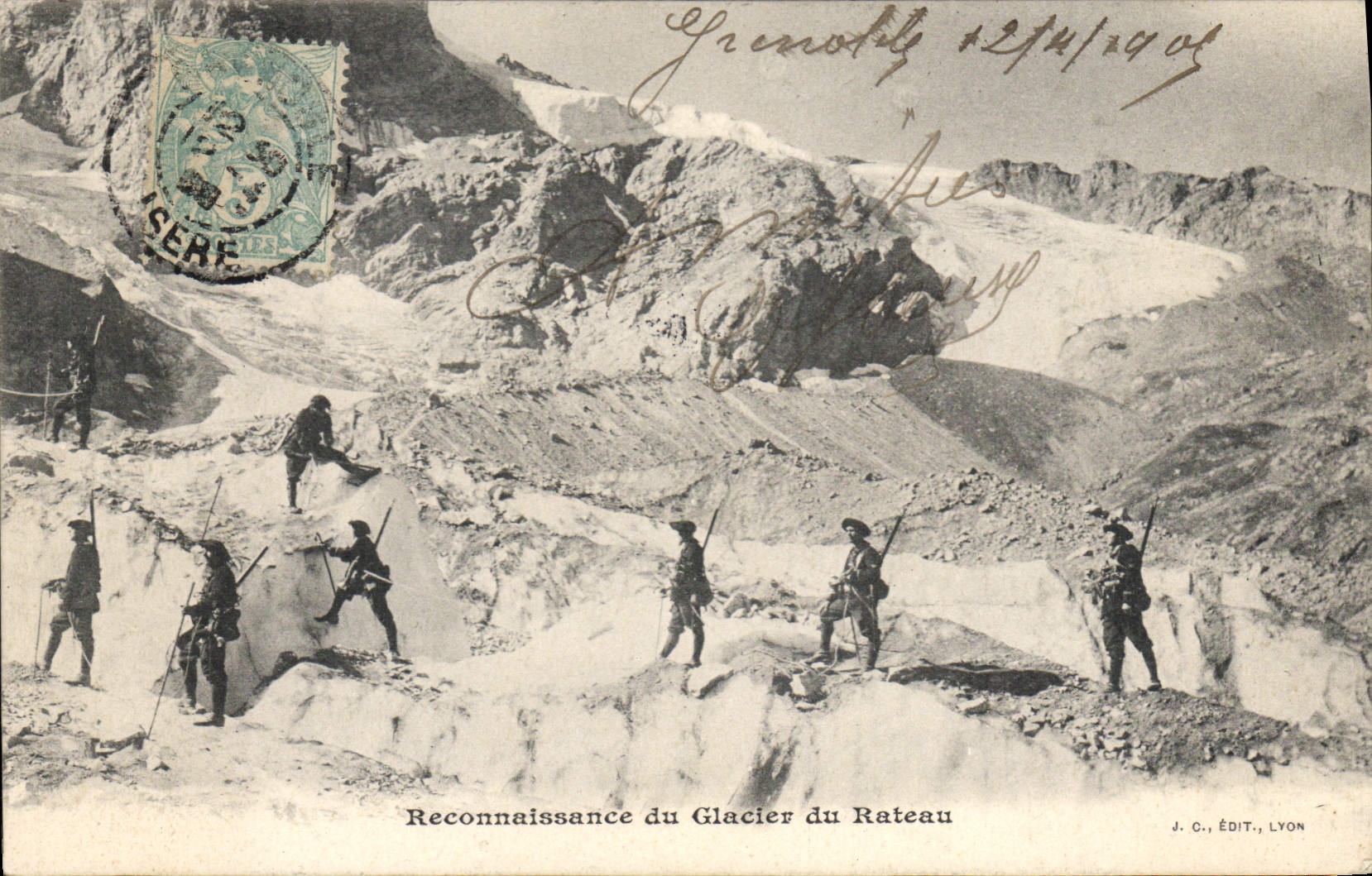 CPA Militaria Chasseurs Alpins Reconnaissance du glacier du Rateau