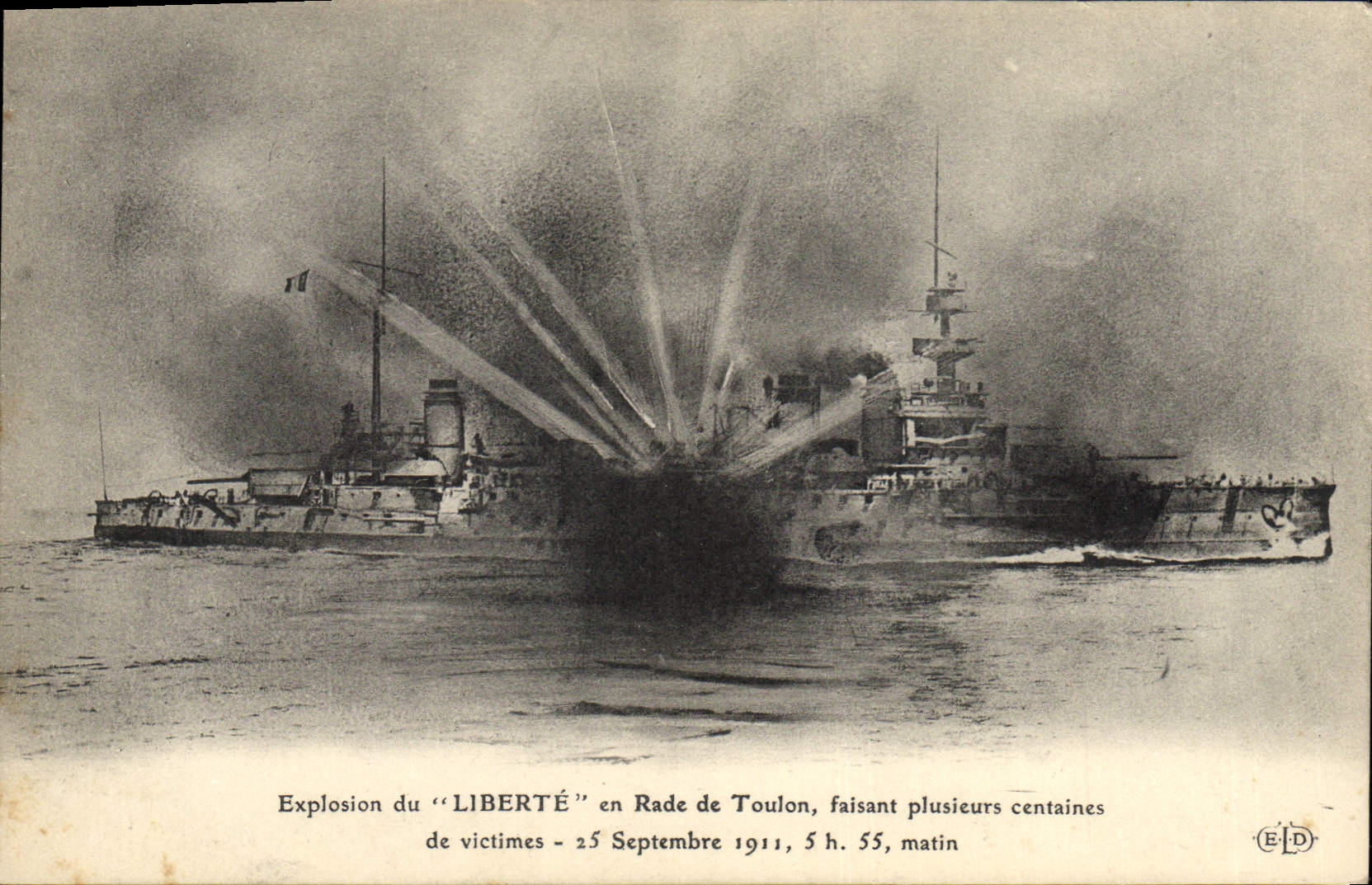 Vintage Postcard Boat Explosion of Freedom in roads of Toulon