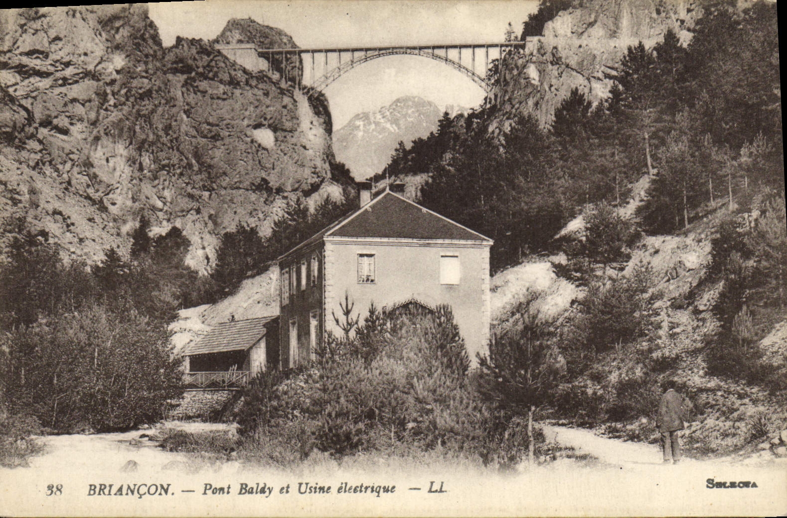 Vintage Postcard Electricity Briançon Blady Bridge and electric factory