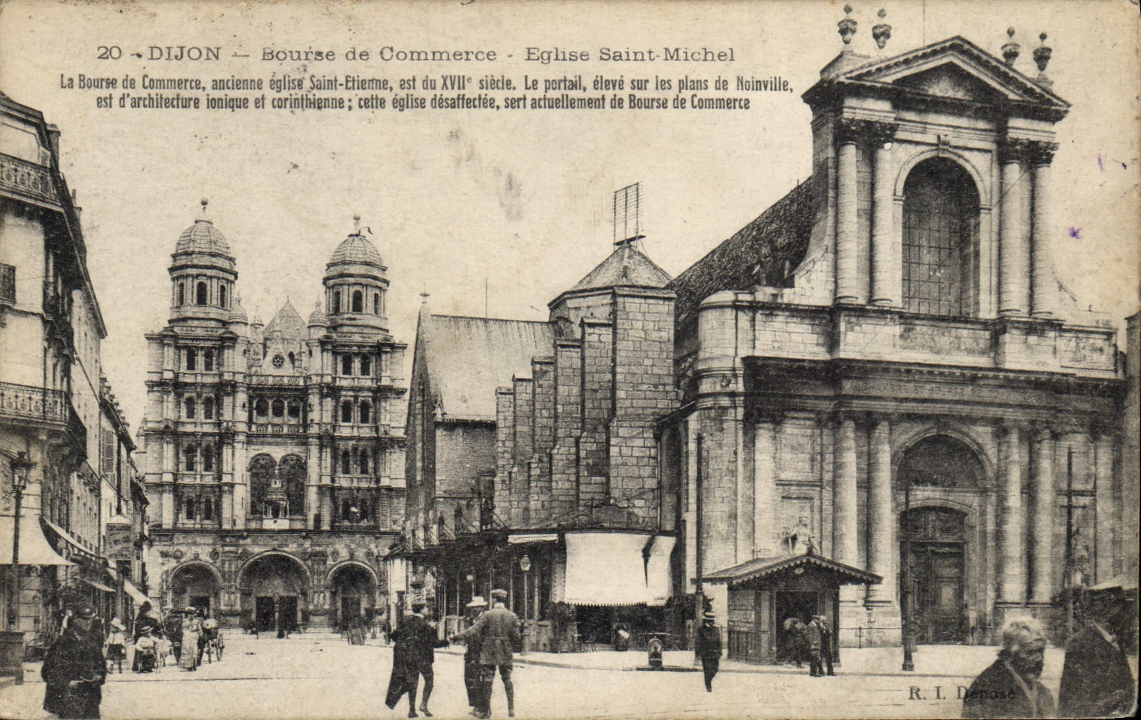 Vintage Postcard Dijon Produce exchange Church Saint Michel