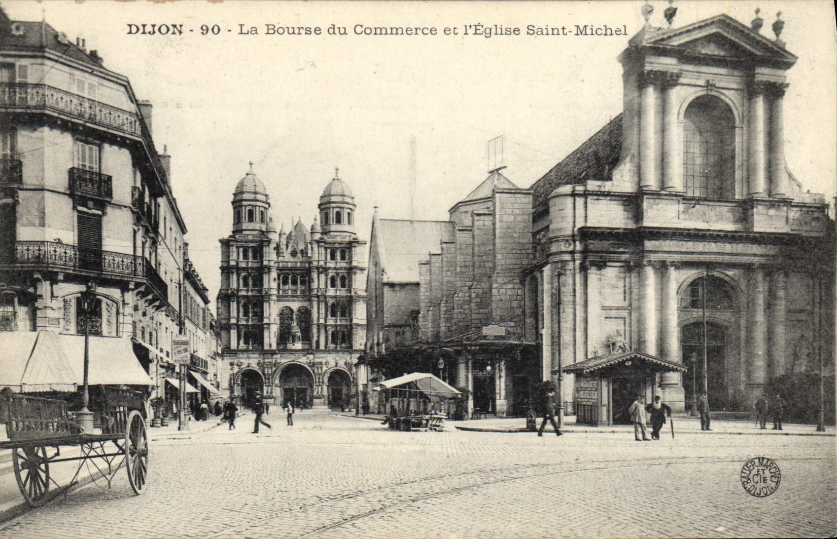 Vintage Postcard Dijon the Produce exchange and the church Saint Michel