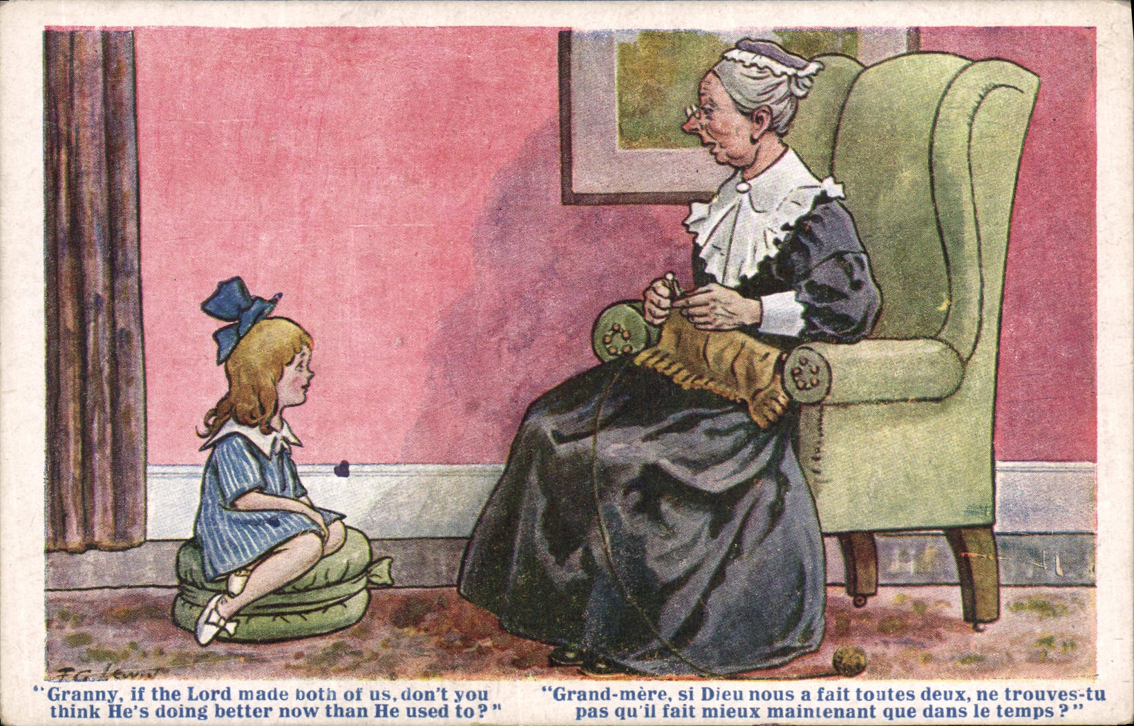 Vintage Postcard Fantasy Illustrator Child Woman