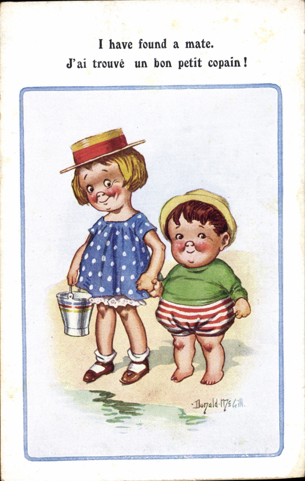 Vintage Postcard Fantaisie Illustrator Children Donald Mc Gill I cuts found has matt