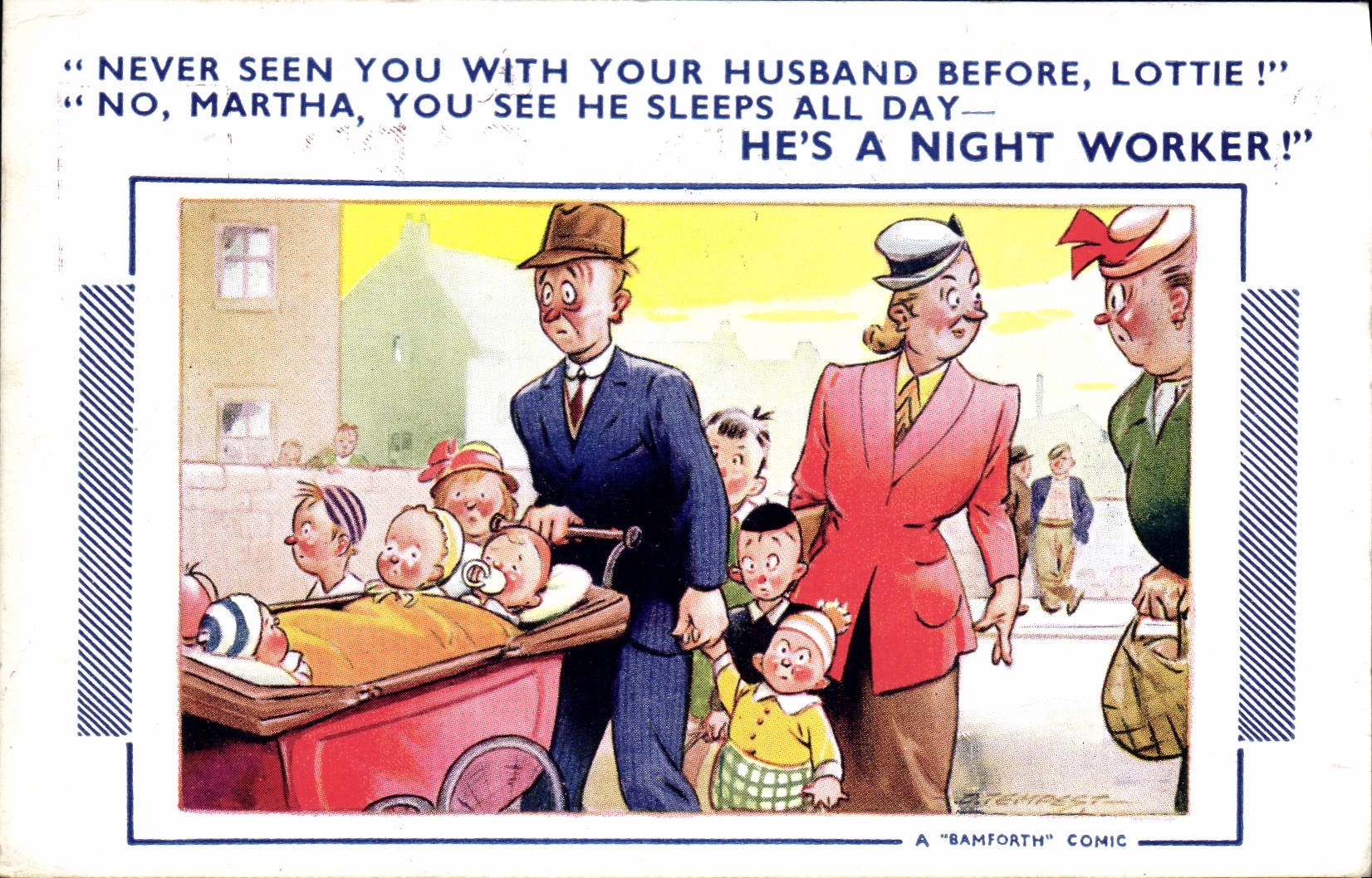 Vintage Postcard Fantasy Illustrator Child Never seen you with your husband