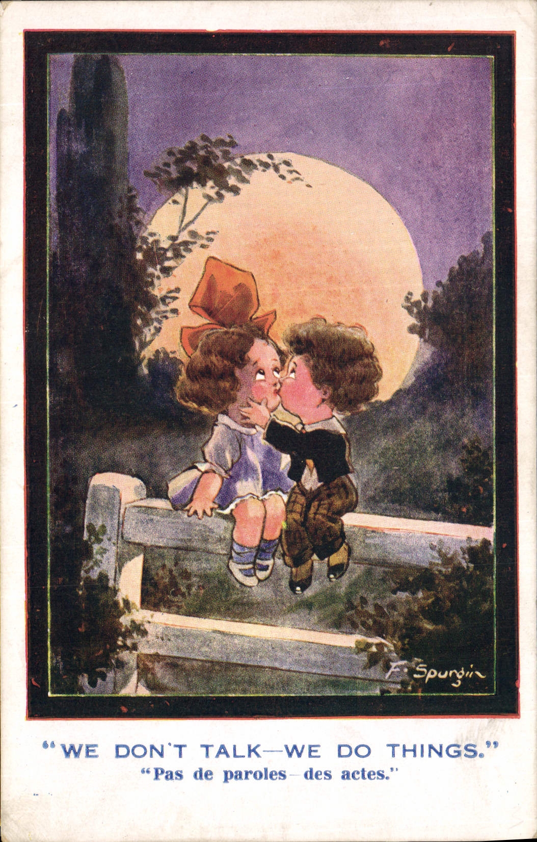 Vintage Postcard Fantasy Illustrator Children Fred Spurgin We don' T talk We C things