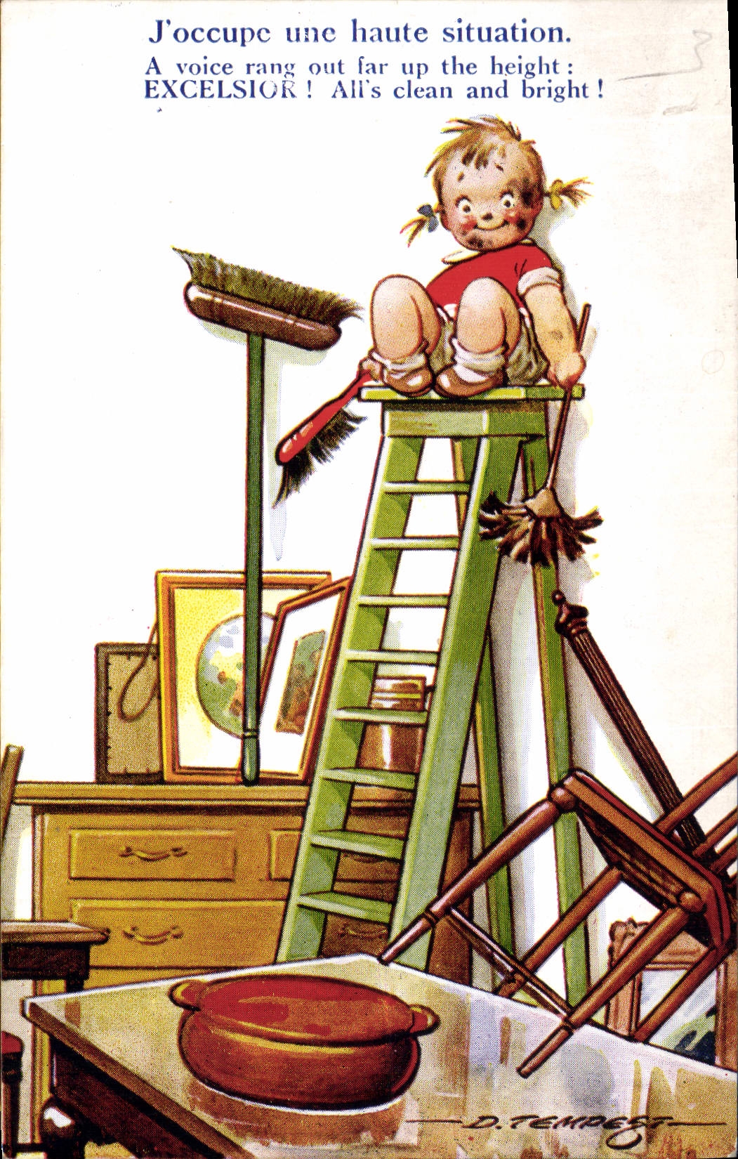 Vintage Postcard Fantaisie Illustrator Tempest Child I occupy a high situation