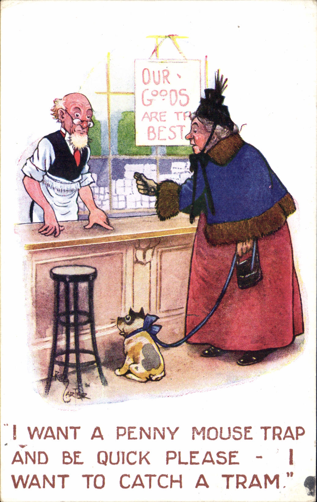 Vintage Postcard Fantaisie want Illustrator Woman I have penny foams trap and Be quick please