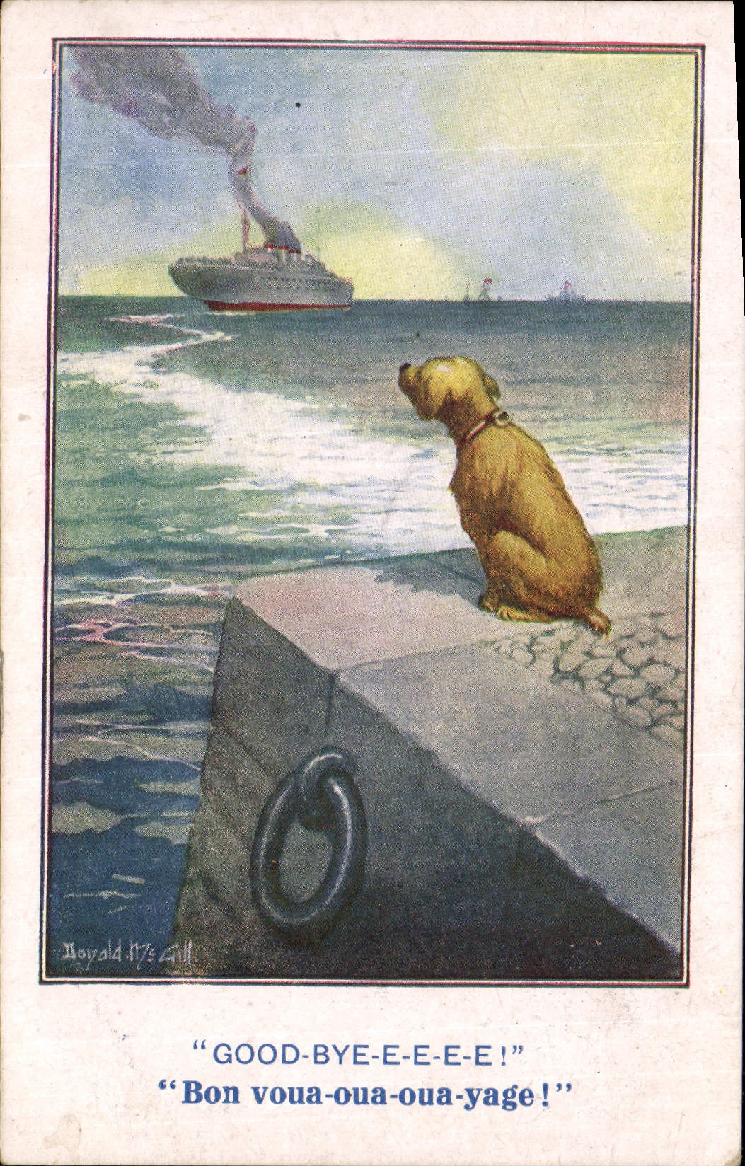 Vintage Postcard Fantasy Illustrator Donald Mc Gill Dog Boat