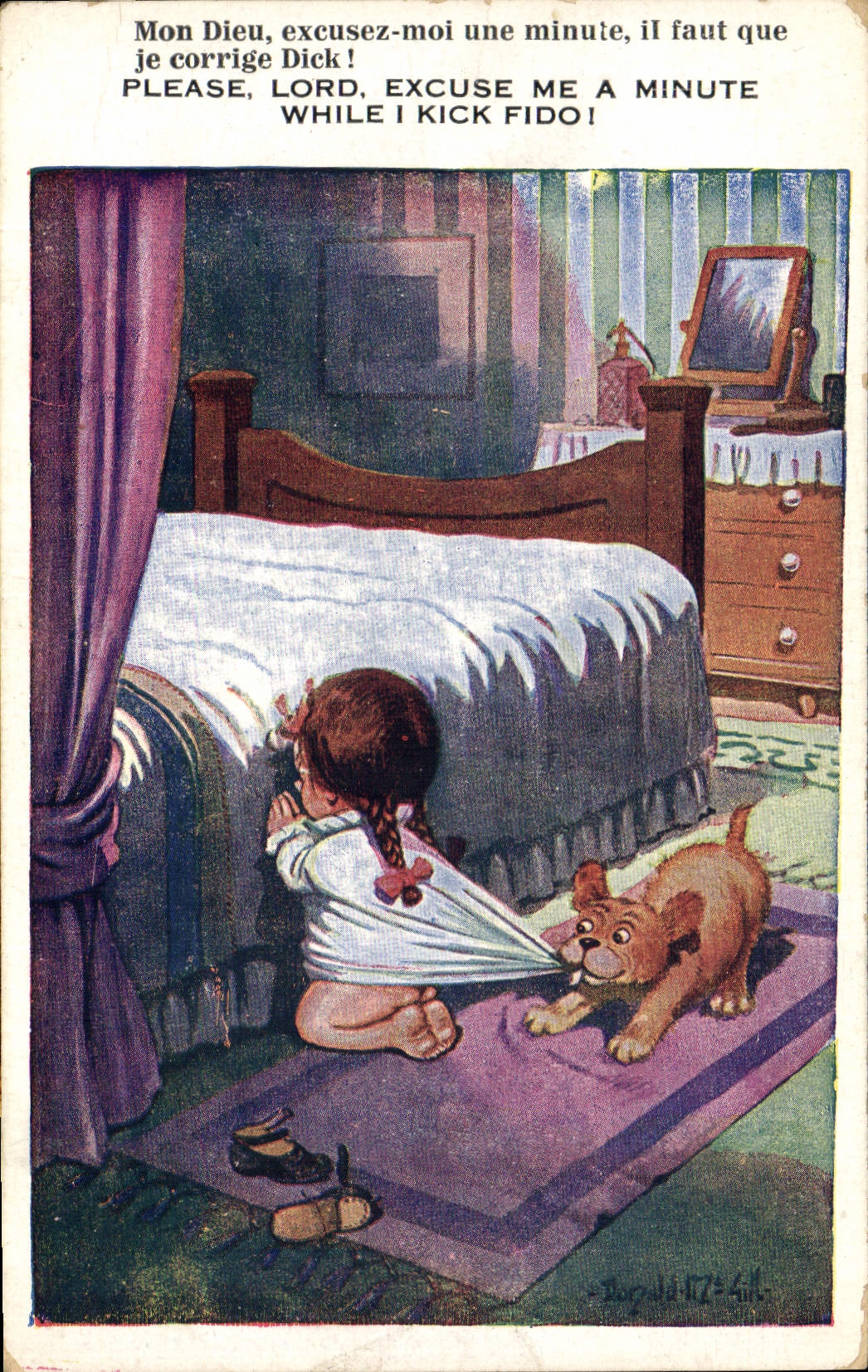 Vintage Postcard Fantasy Illustrator Child Dog Donald Mc Gill