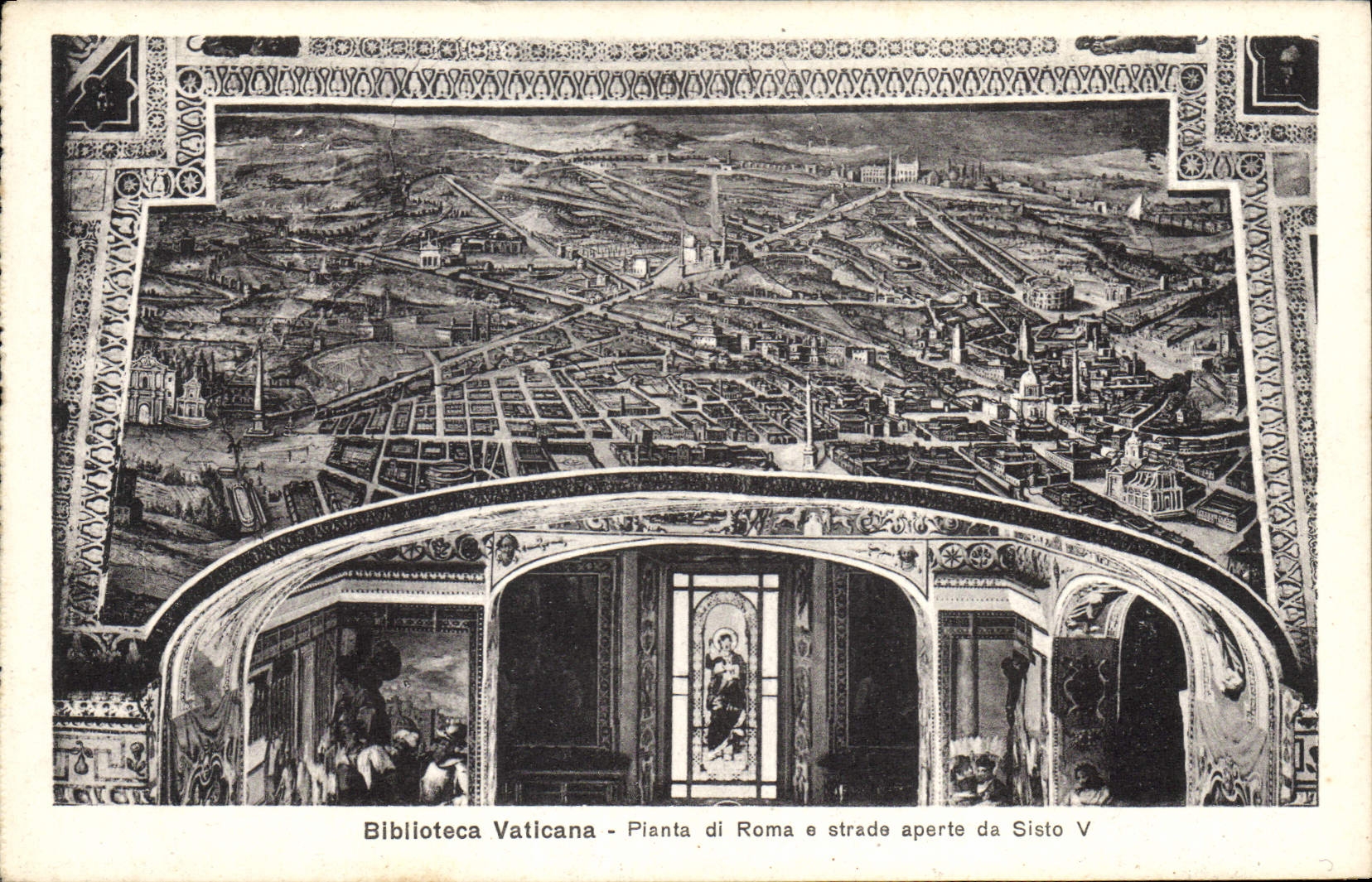 Vintage Postcard Biblioteca Vaticana Pianta di Roma