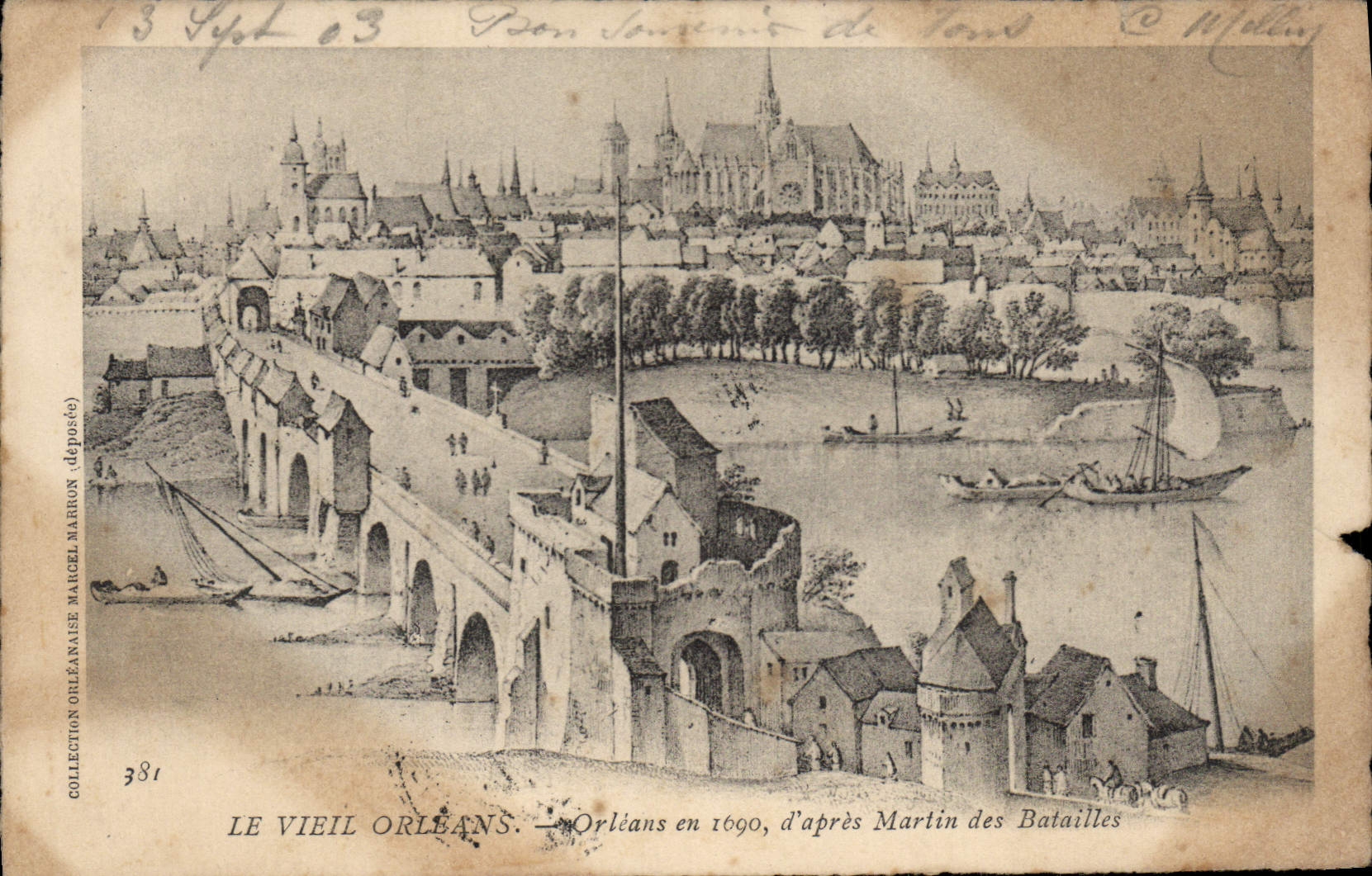 Postal la vieja Orleans en 1690 según MArtin de las Batallas