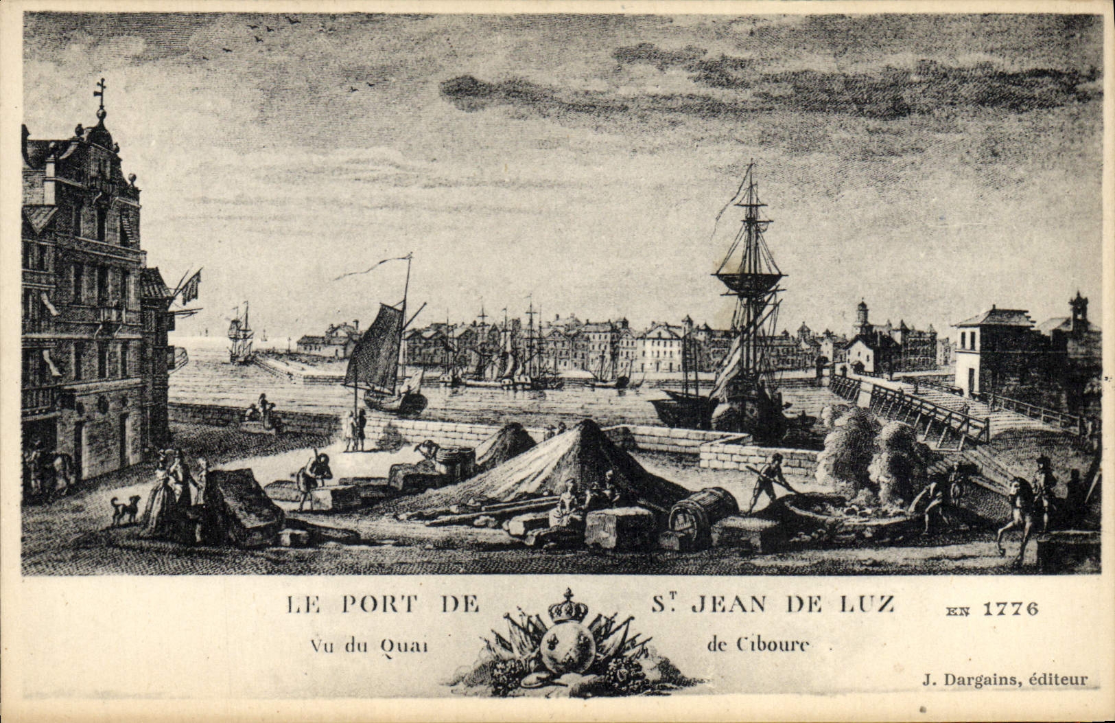 Vintage Postcard the port of St Jean de Luz Seen of the quay of Ciboure