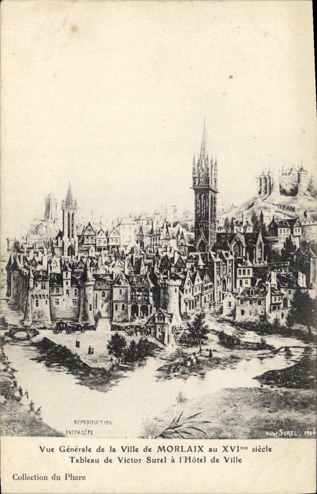 Vintage Postcard Seen general of the town of Morlaix with 16th