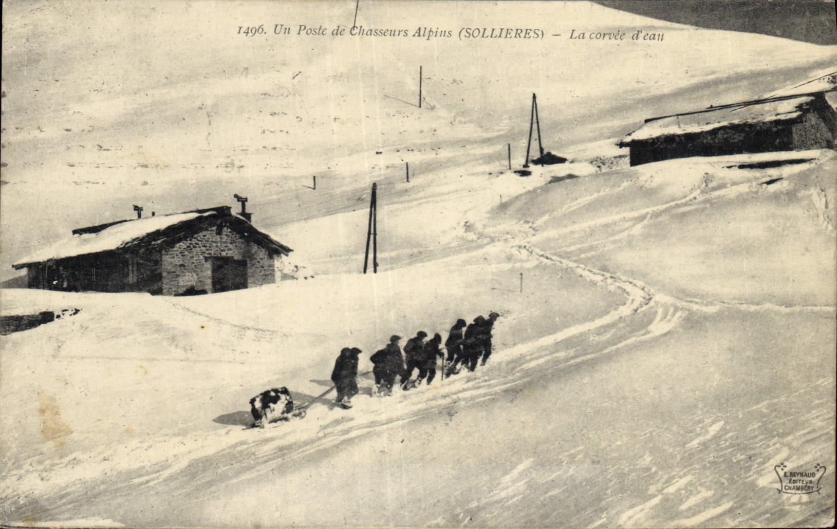 CPA Militaria Chasseurs Alpins Un poste de chasseurs alpins la corvee d'eau Sollieres