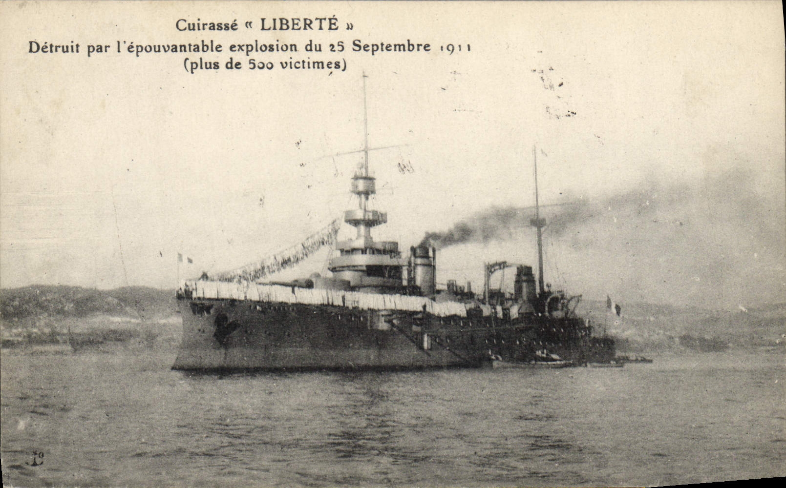 Vintage Postcard Bateau Armours Freedom destroyed by the terrible explosion of September 25th, 1911