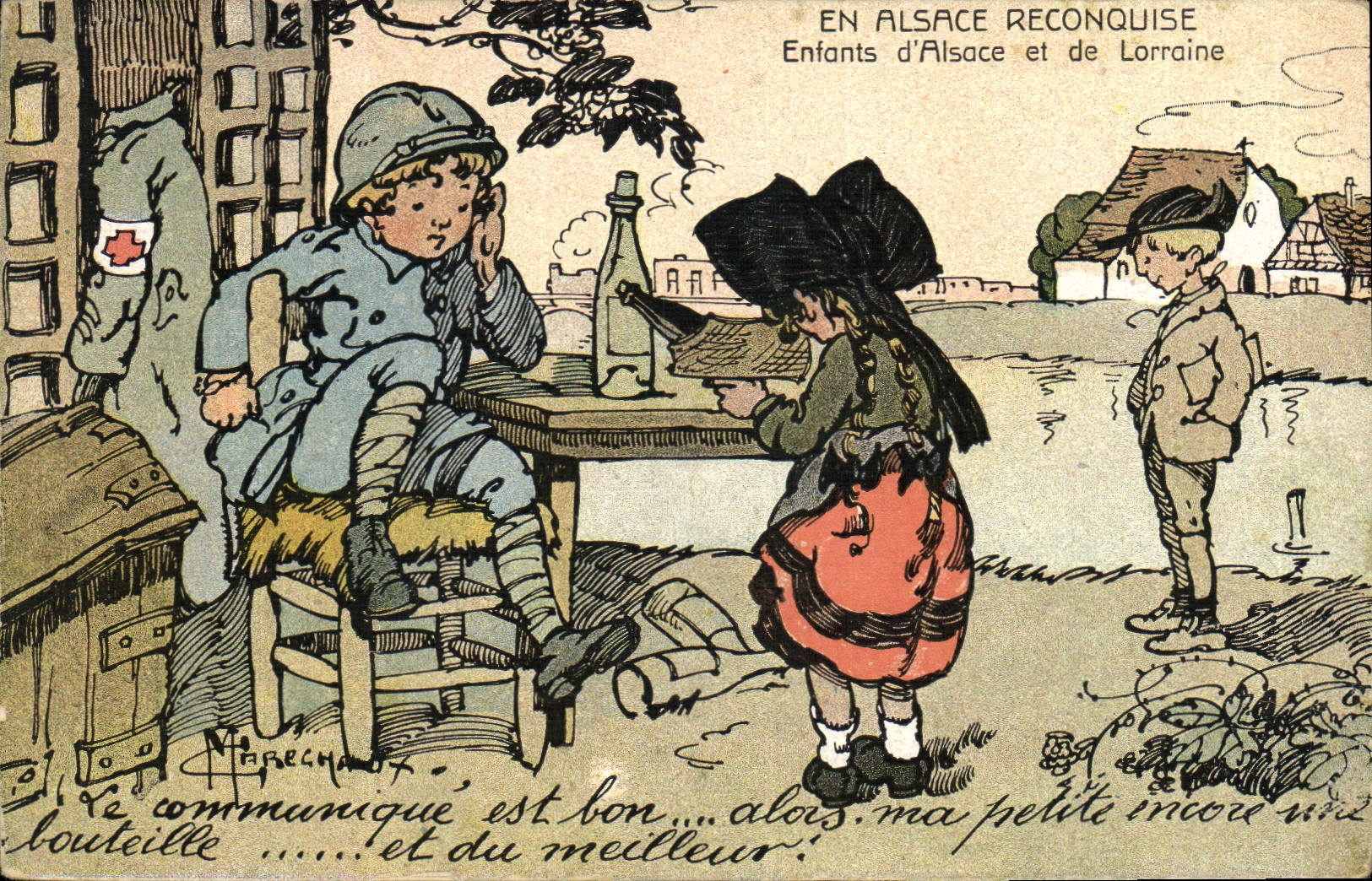 CPA Folklore En Alsace reconquise Militaria Enfants d'Alsace et de Lorraine