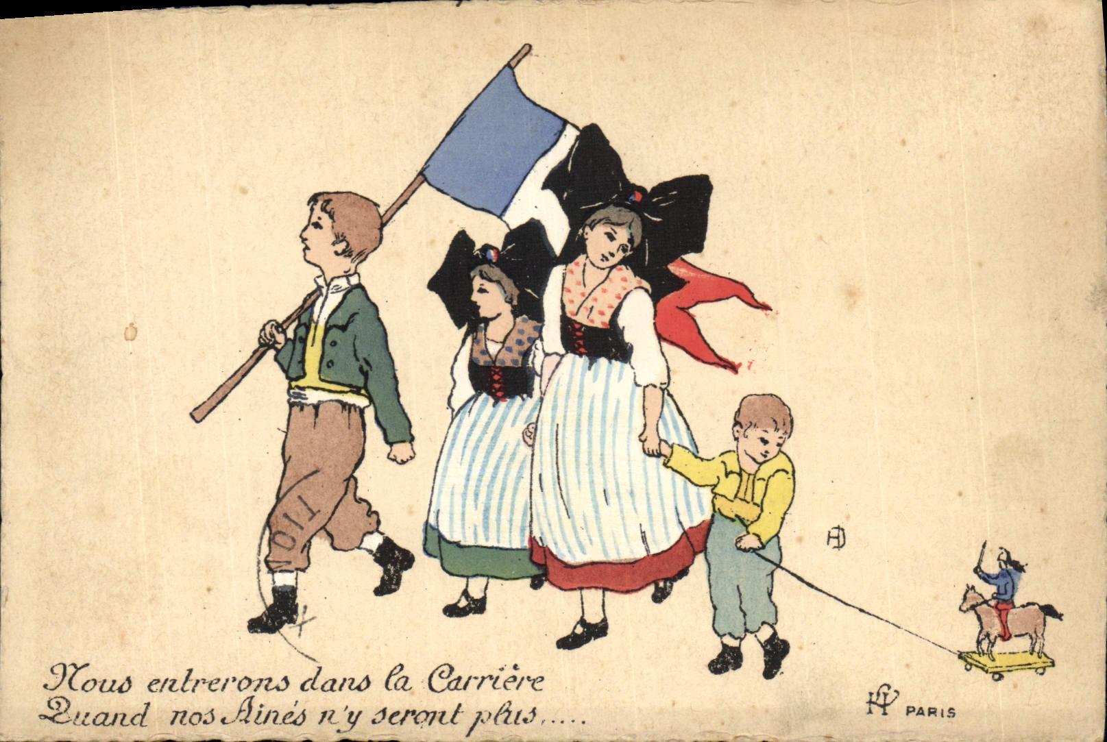 CPA Folklore Alsace Nous entrerons dans la Carriere 