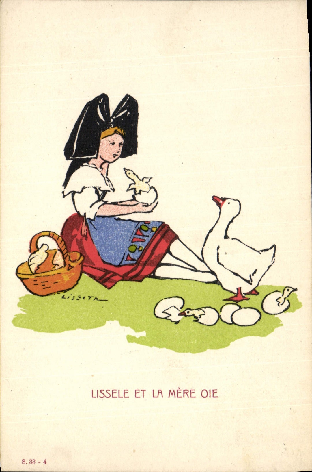 CPA Folklore Alsace Lissele et la mere oie