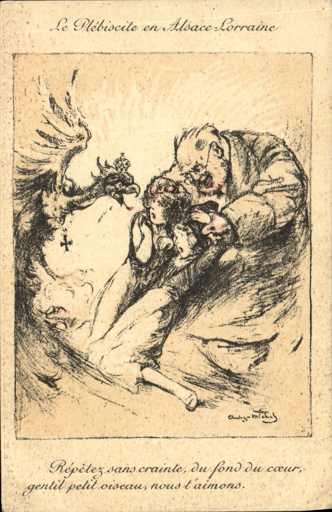 CPA Folklore Alsace Le plebiscite en Alsace Lorraine Aigle 