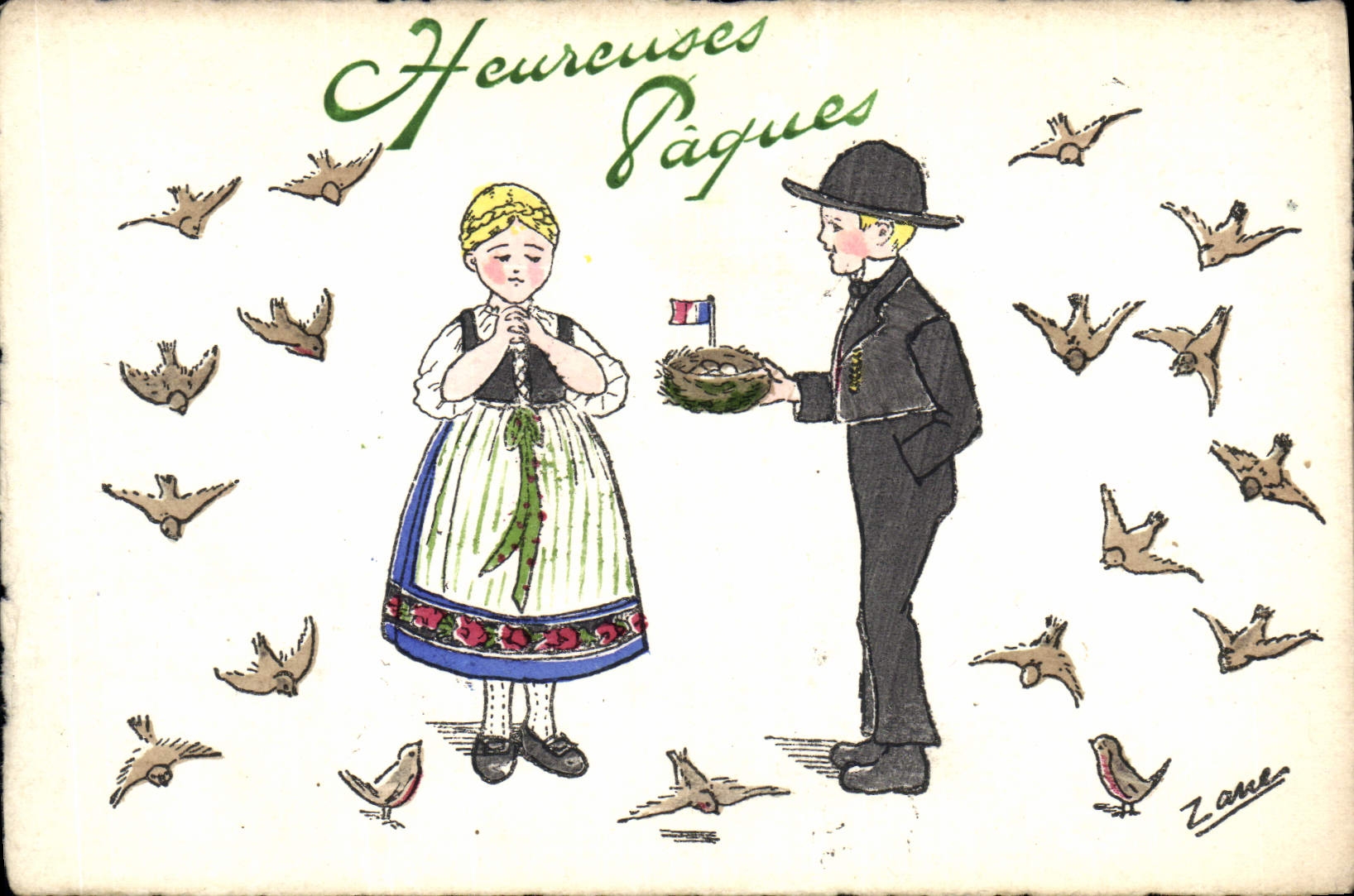 CPA Folklore Alsace Paques Enfants