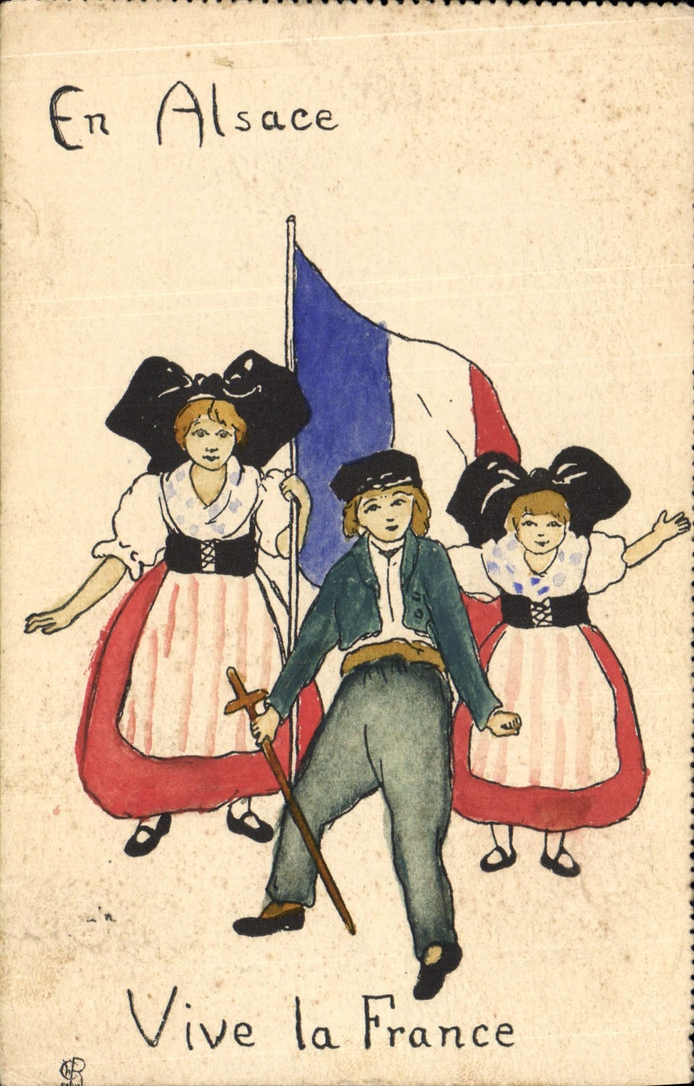 CPA Folklore Alsace Vive la France Enfants