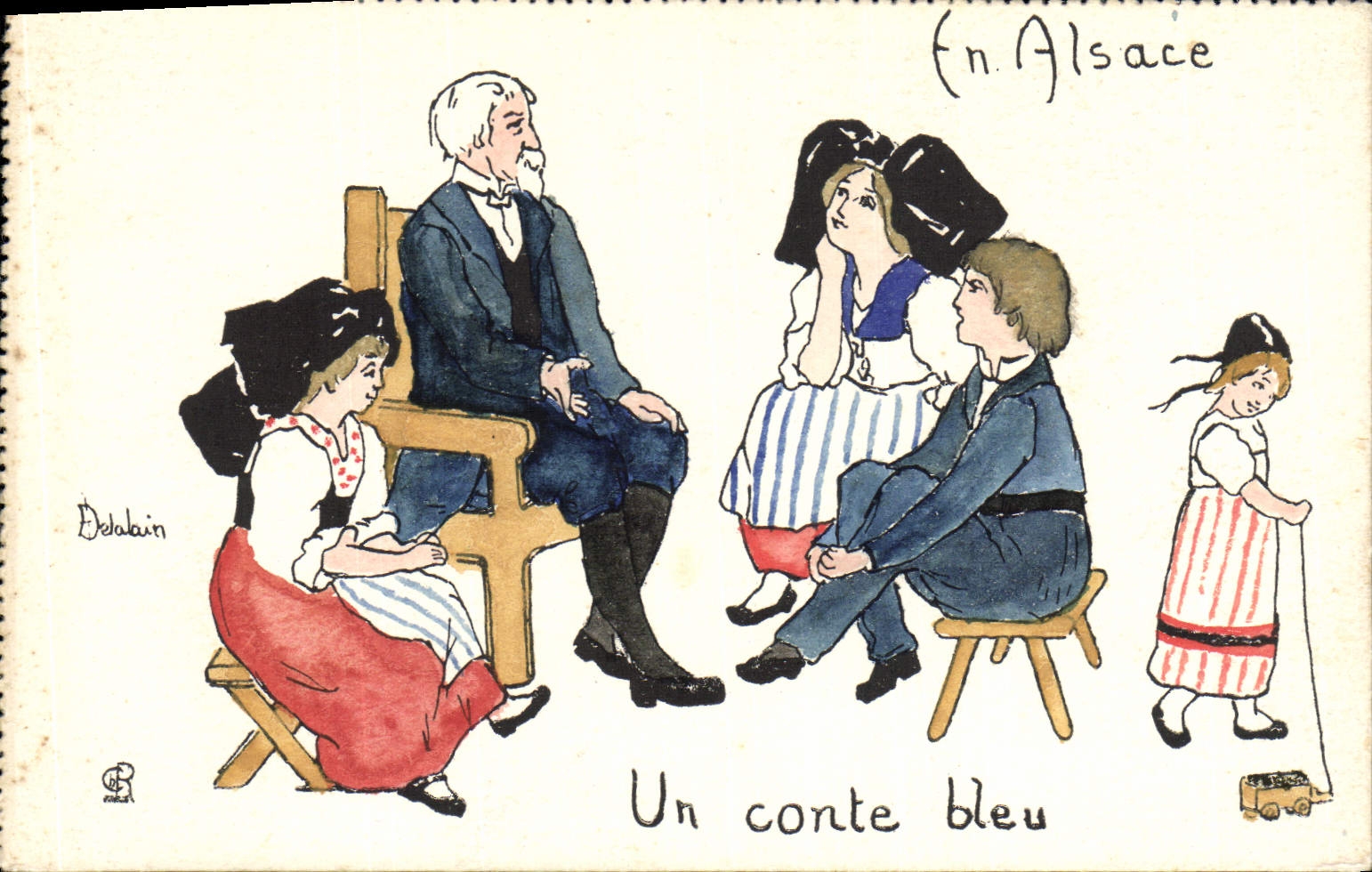 CPA Folklore Alsace Un conte bleu Enfants