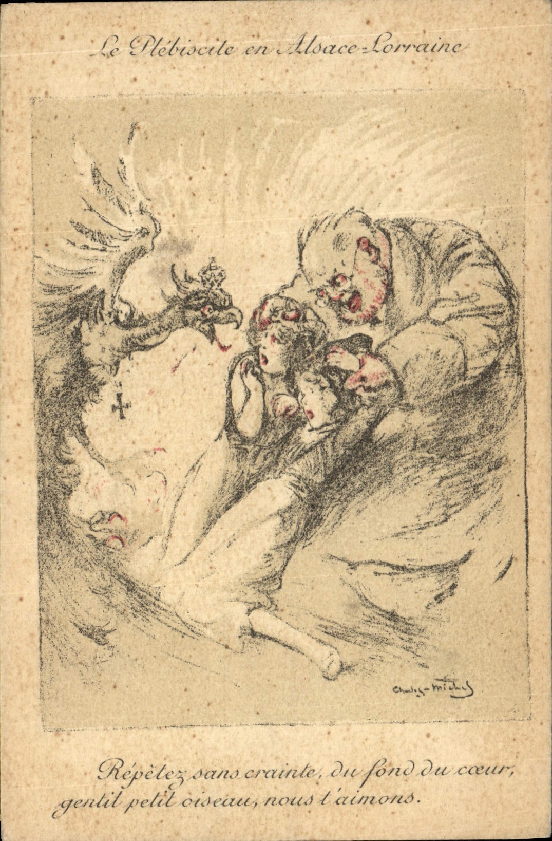 CPA Folklore Alsace Le plebiscite en Alsace Lorraine Aigle