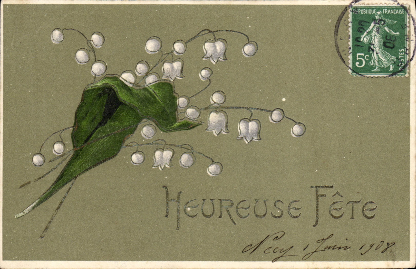 Postal Fantasia Flores Lirio del valle Feliz celebra