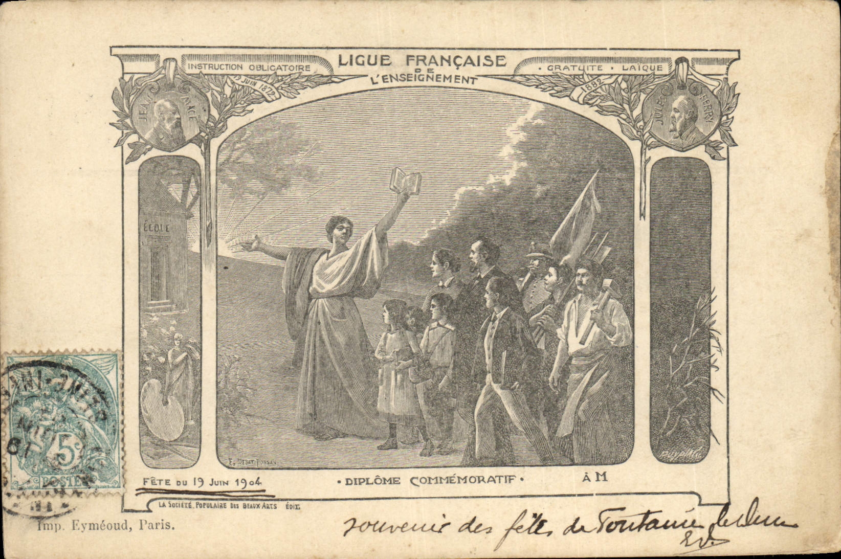 CPA Loterie Ligue Francaise de l'Enseignement Diplome Commemoratif Fete du 19 juin 1904