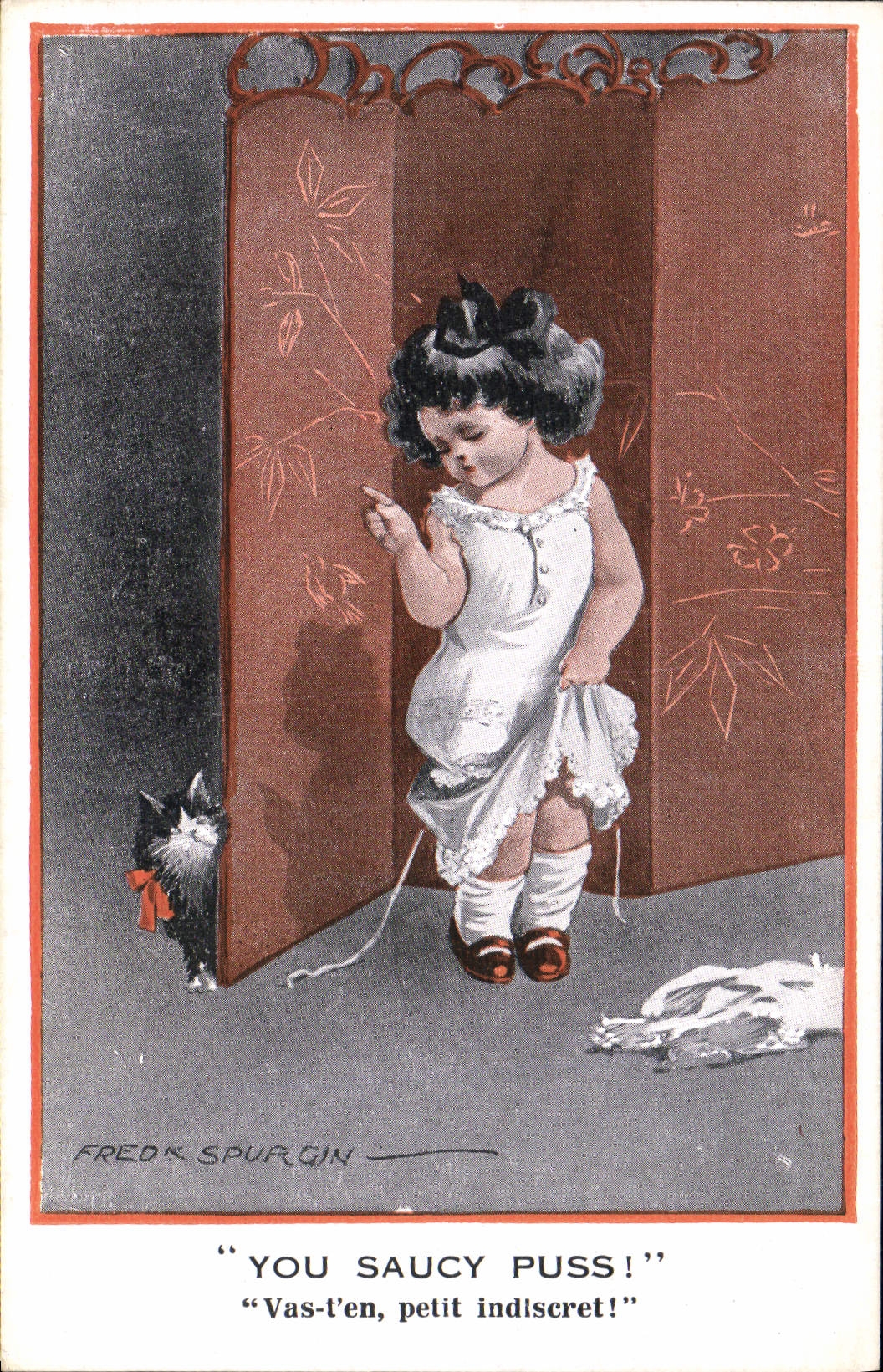 CPA Fantaisie Illustrateur Enfant Fred Spurgin Chat You saucy Puss