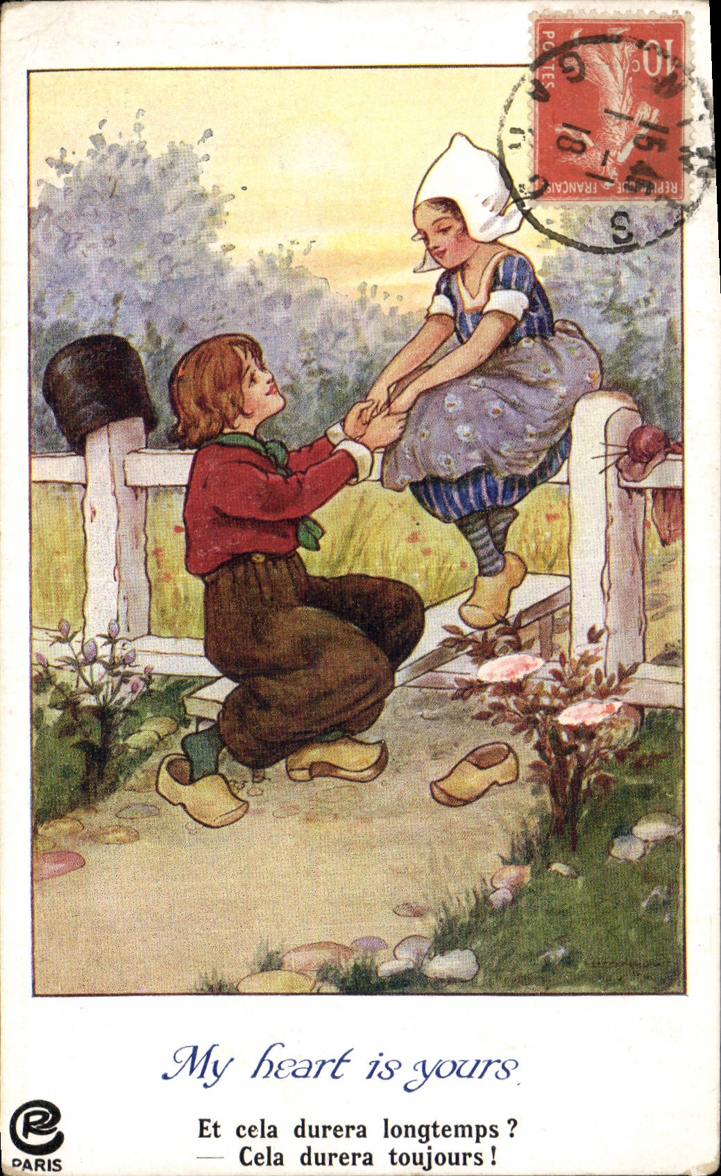 Vintage Postcard Fantasy Illustrator Children My heart is yours