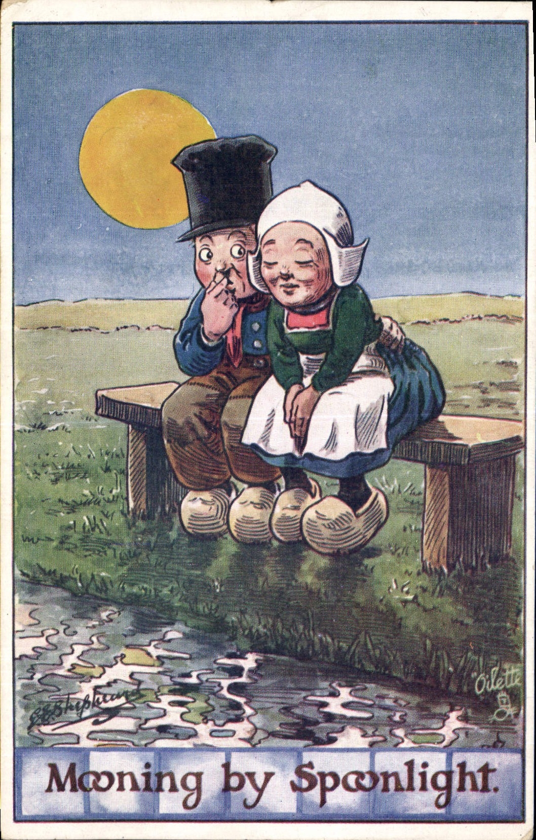 Vintage Postcard Fantasy Illustrator Children Moonlight by spoonlight