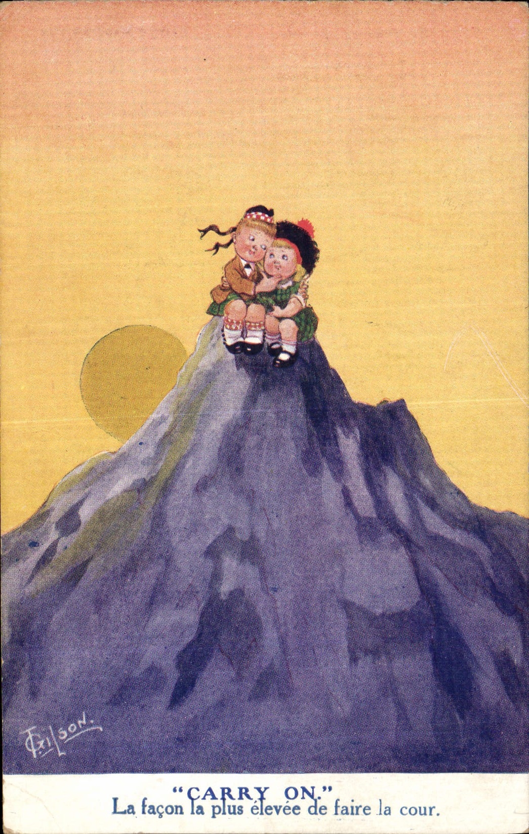 Vintage Postcard Fantasy Illustrator Children Curry one