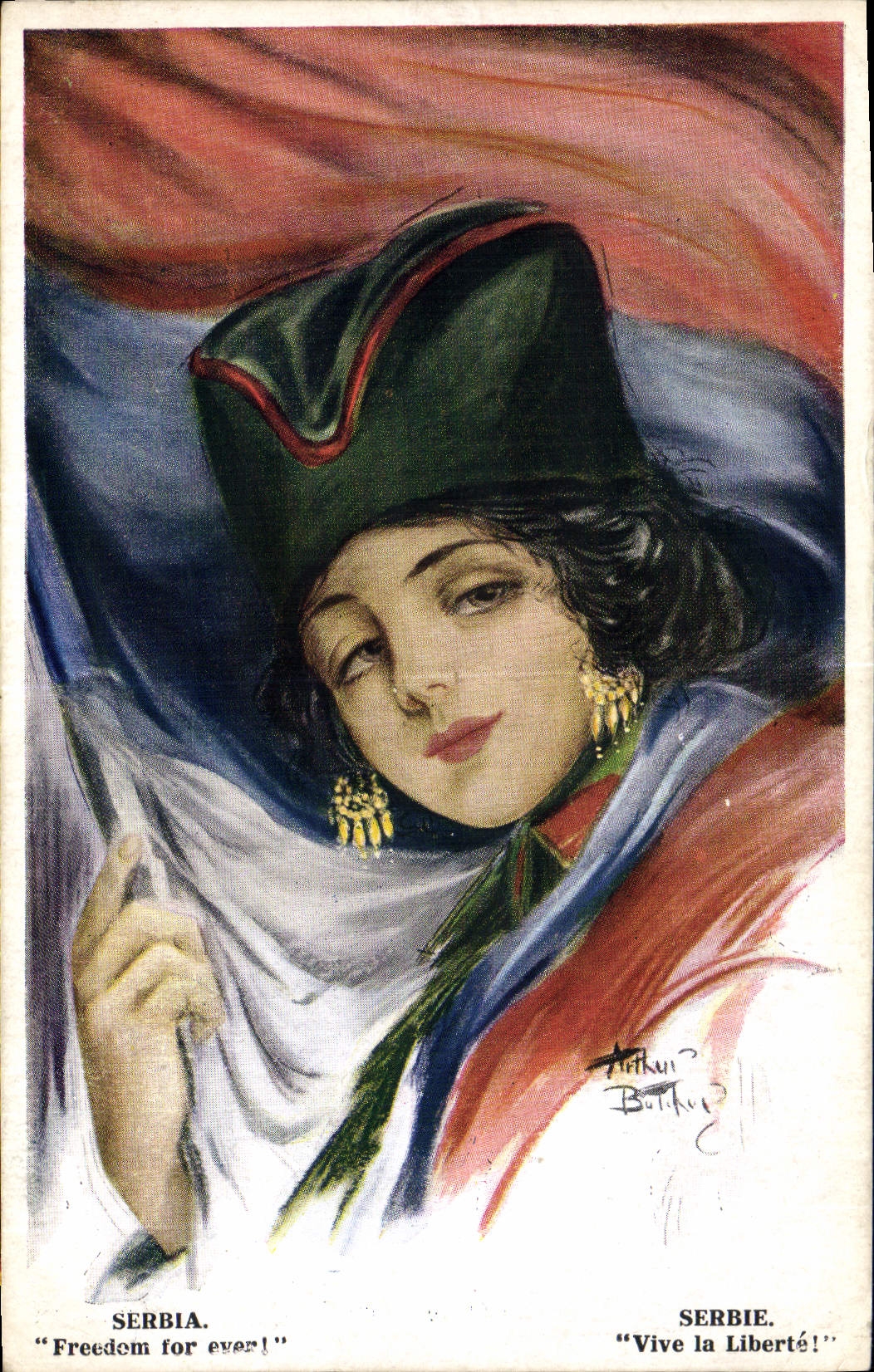 Vintage Postcard Fantaisie Serbia Illustrator Lives Serbia freedom