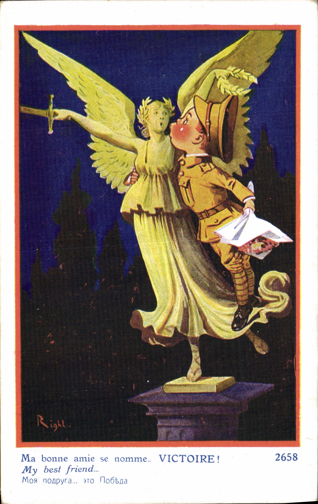Vintage Postcard Fantasy Illustrator Child Right Victoire Militaria