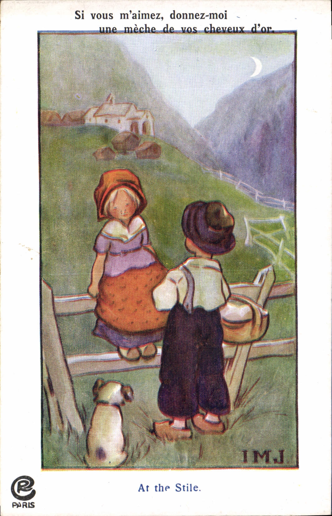 Vintage Postcard Fantasy Illustrator Children At the site IMJ Dog