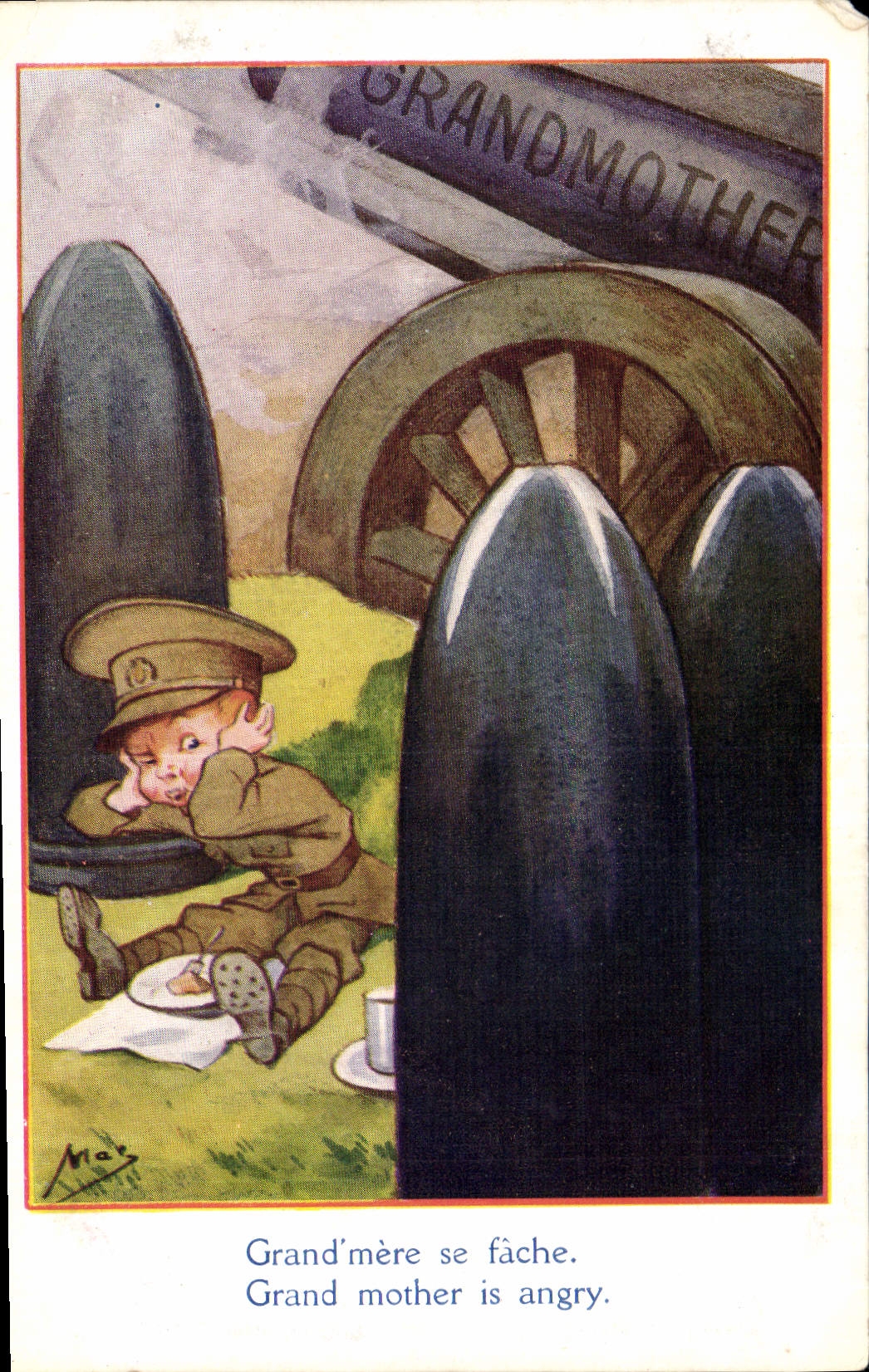 Vintage Postcard Fantasy Illustrator Large Mac Child sea Militaria face