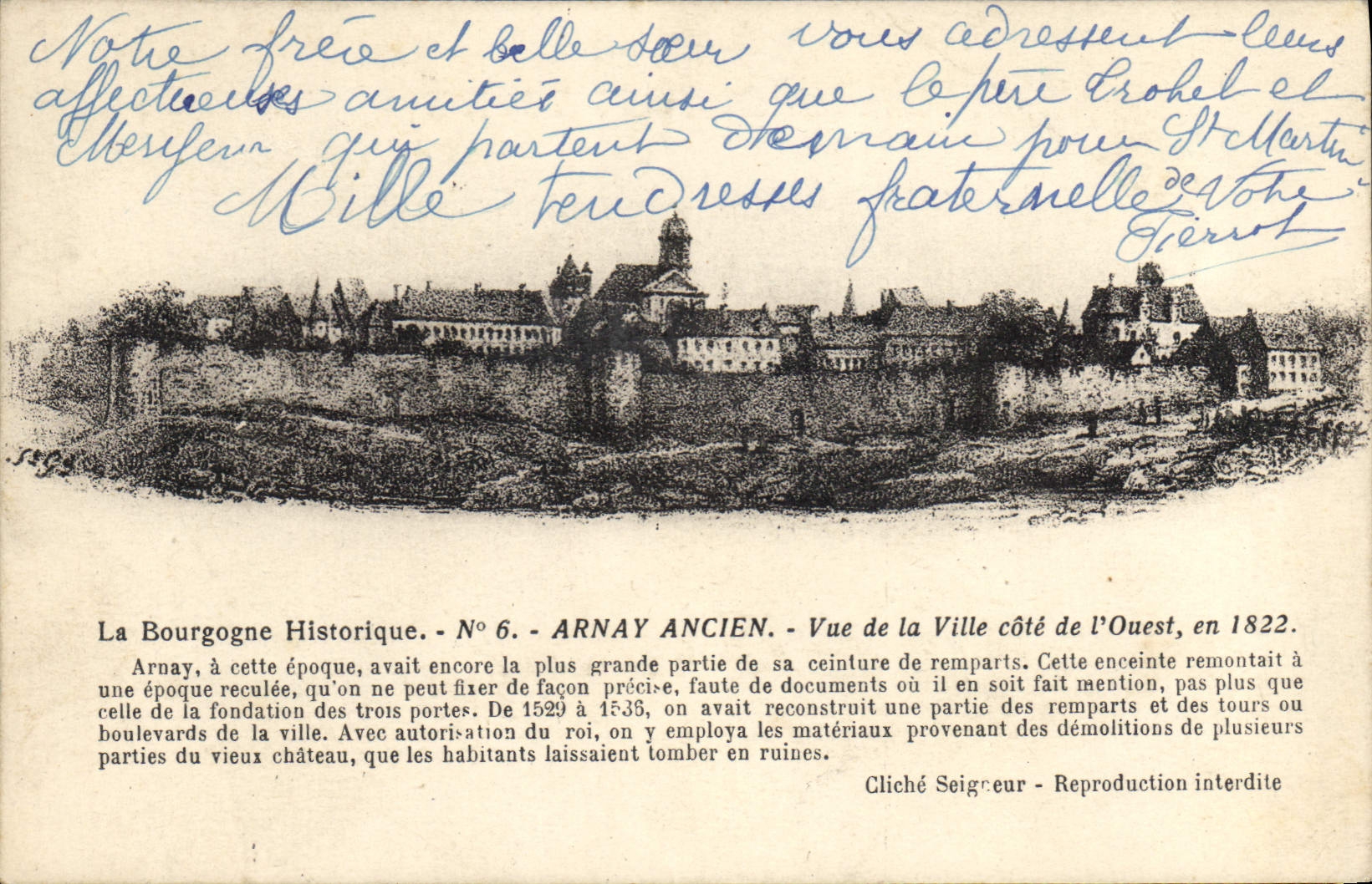 Vintage Postcard Burgundy Arnay Ancien Seen of the city Dimensions West in 1822