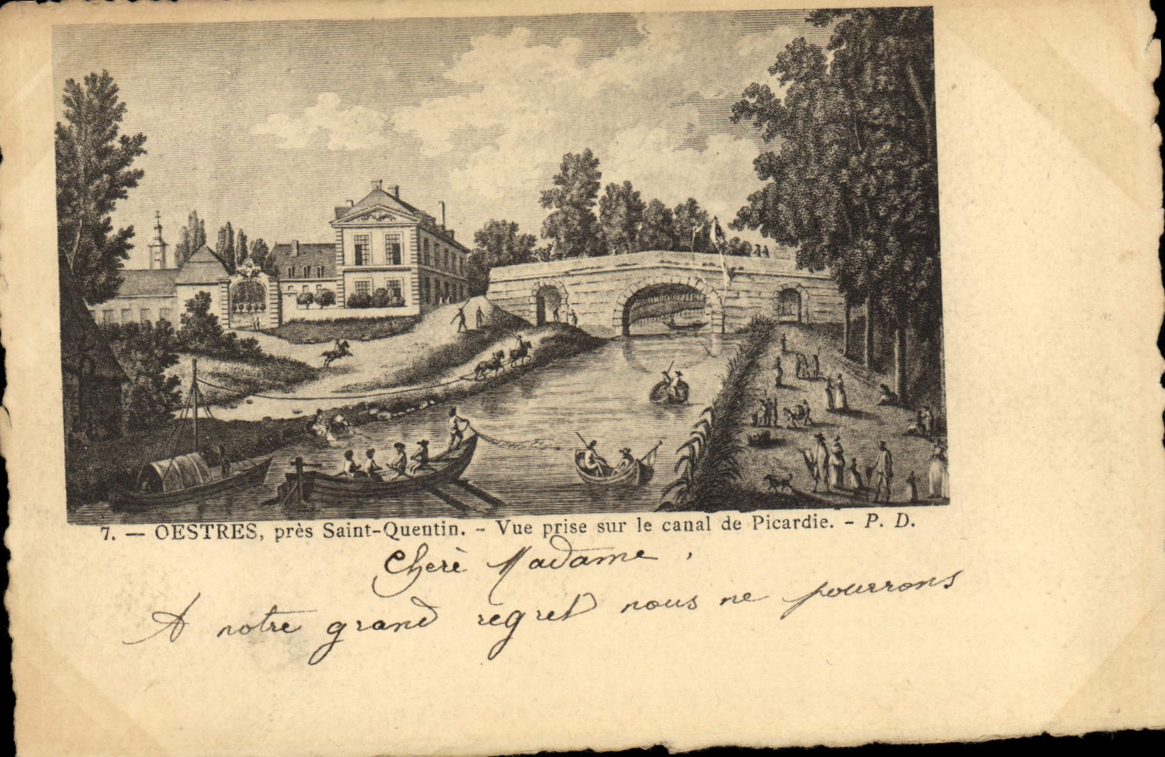 Vintage Postcard Estruses close Saint Quentin Seen taken on the channel of Picardy