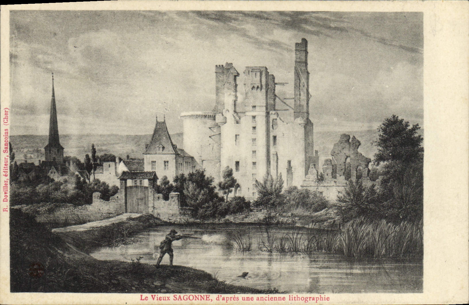 Postal el viejo Sagonne según una antigua litografía