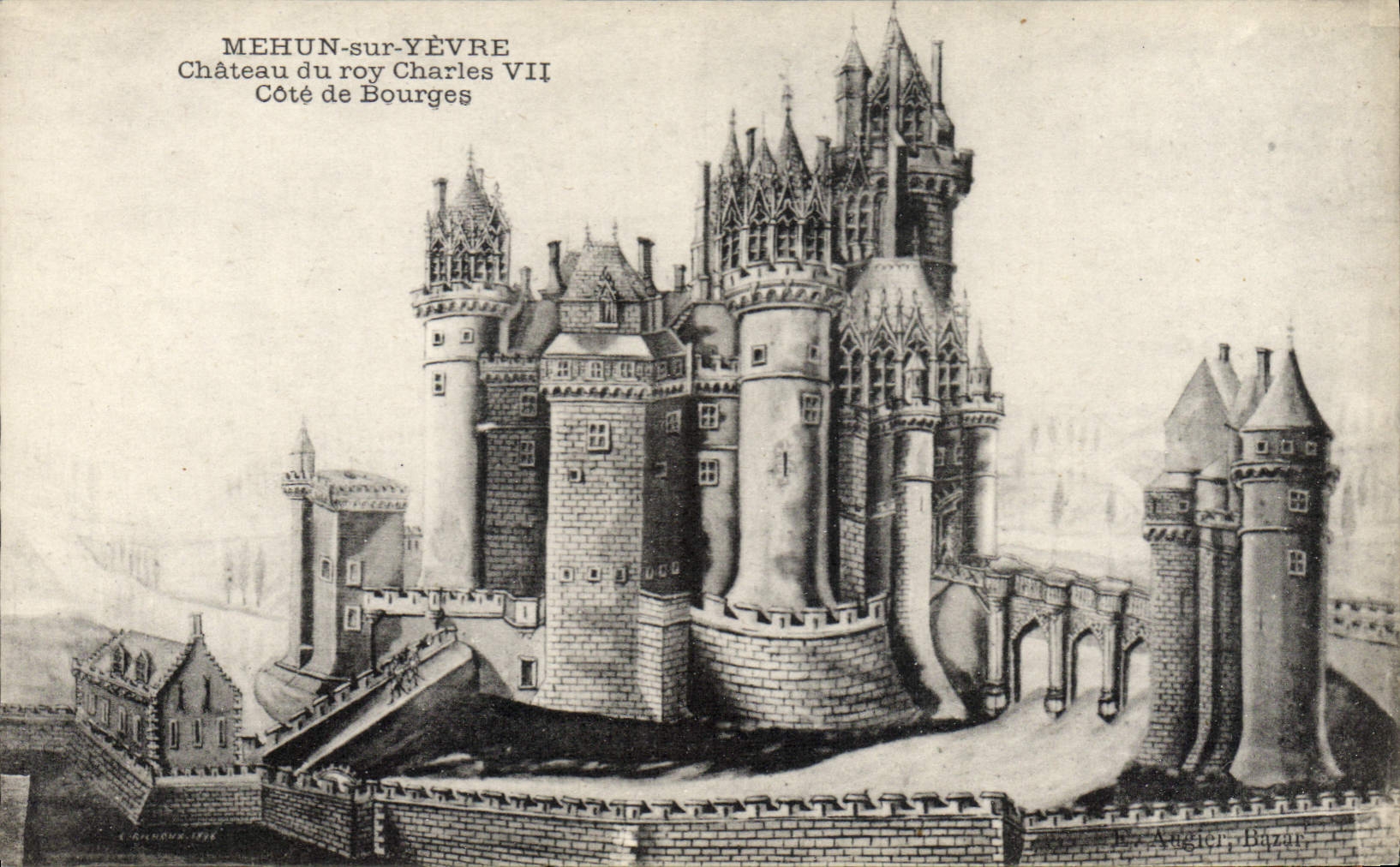 Vintage Postcard Mehun on Yevre Chateau of the roy Charles VII Dimensions of Bourges