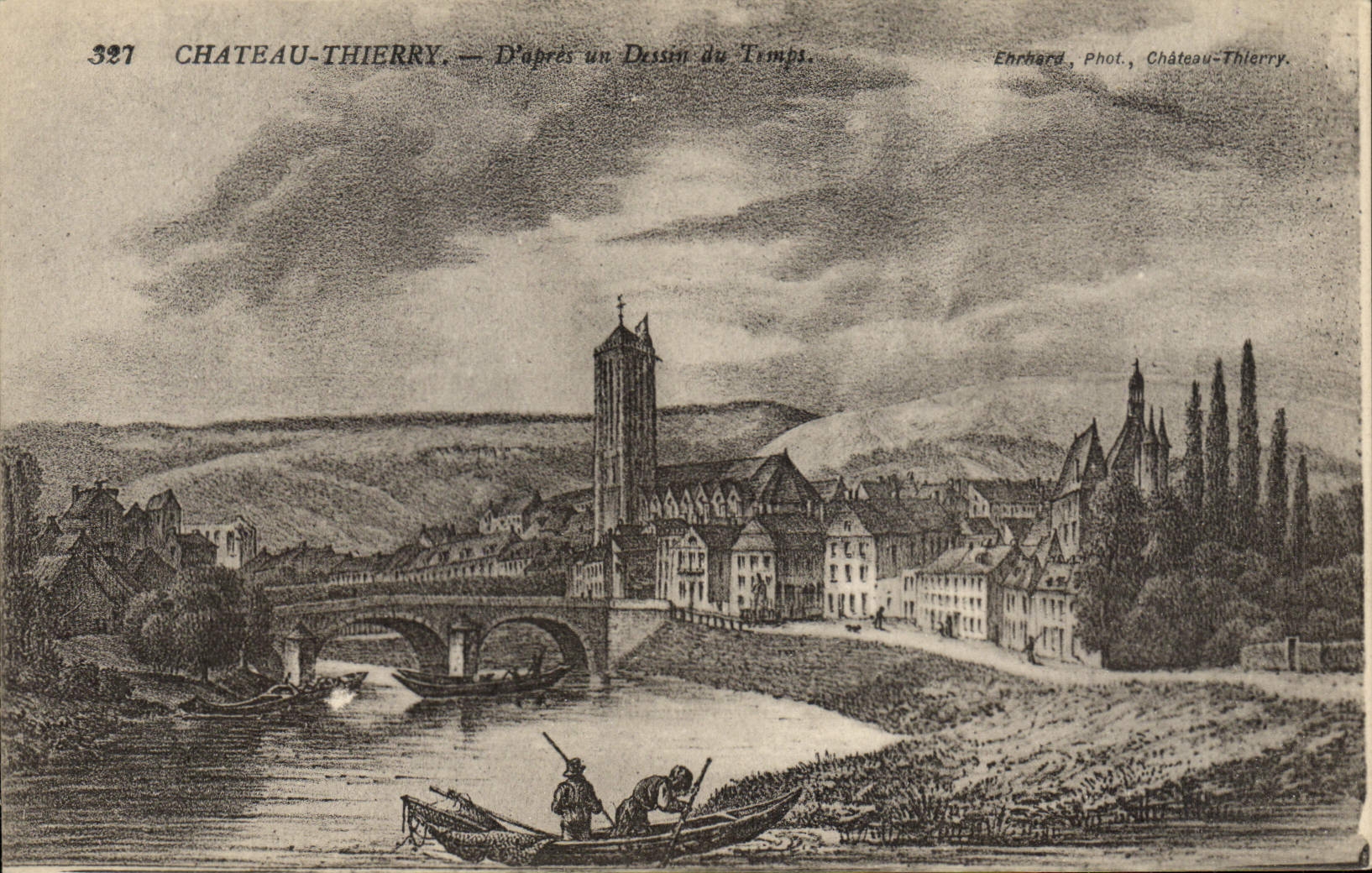 Postal Castillo Thierry según un dibujo del tiempo