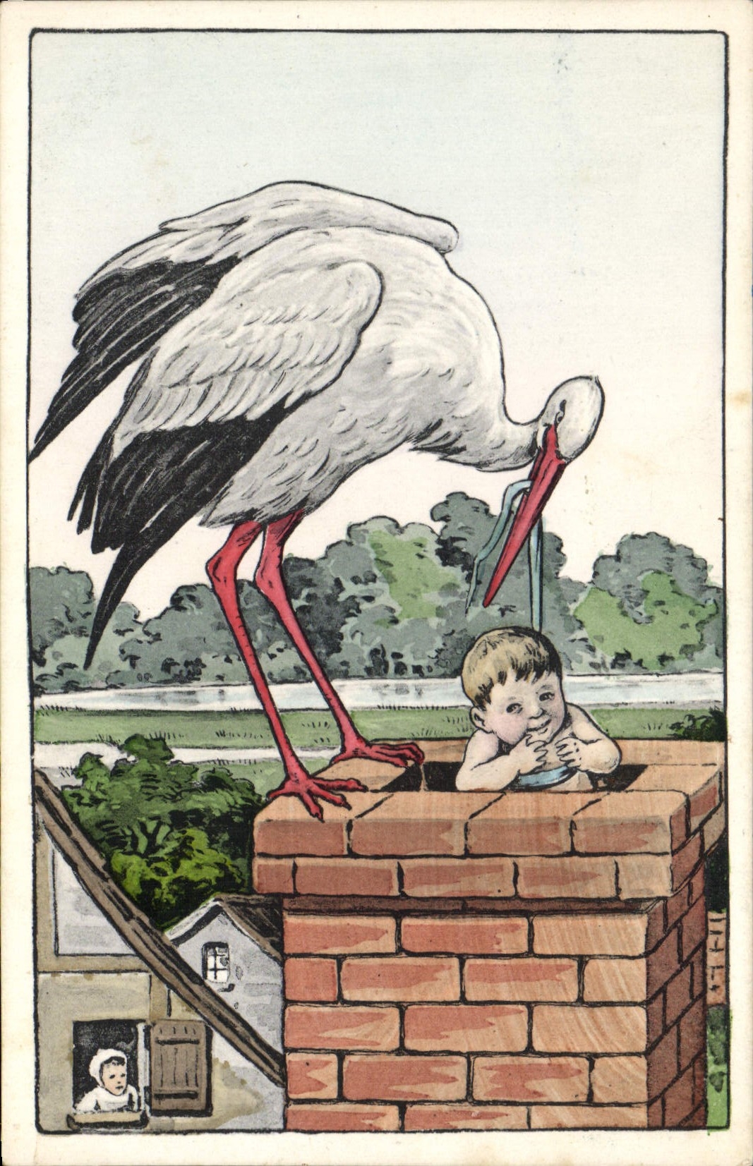 CPA Cigogne Enfant 